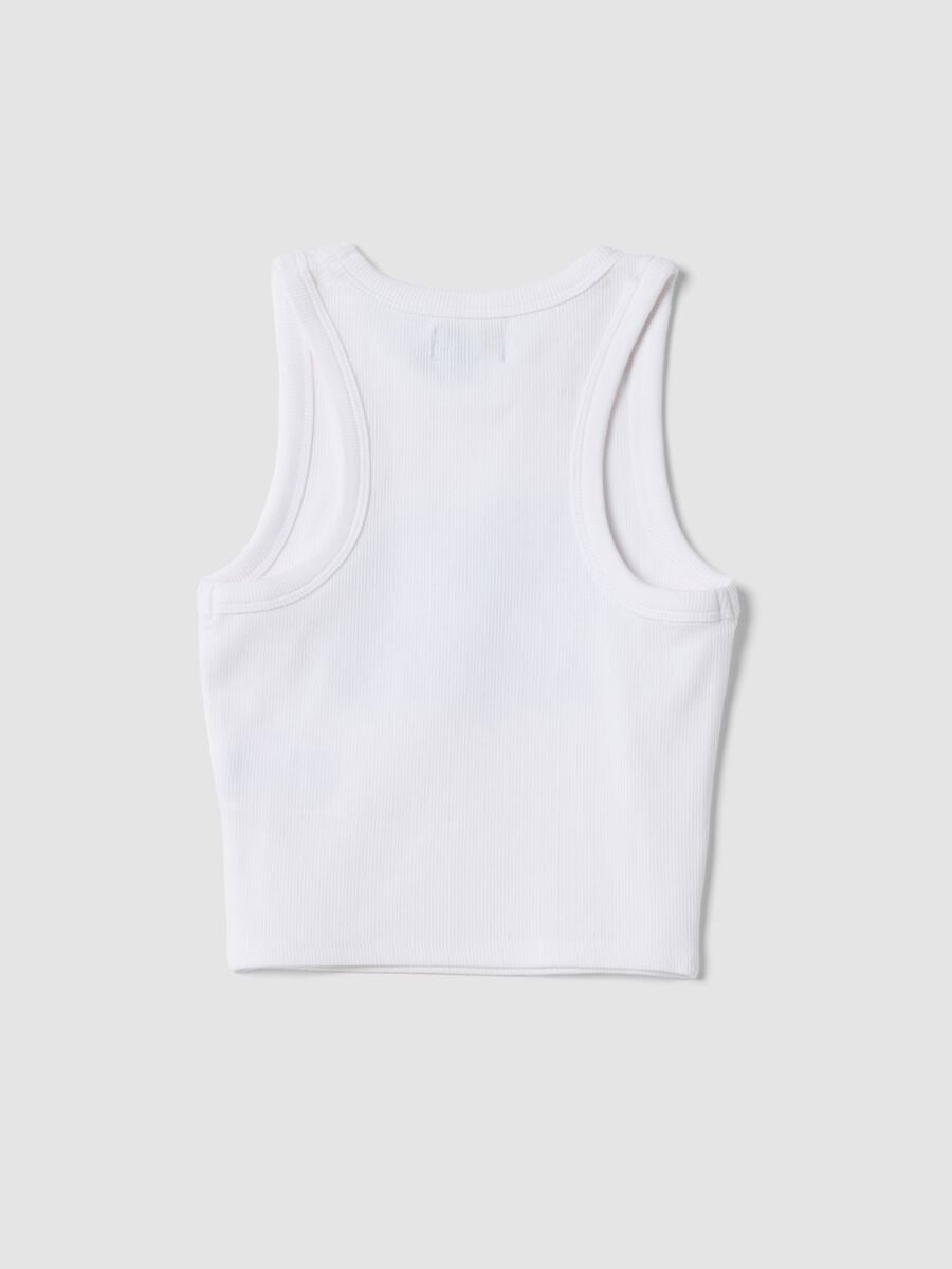 Tank top bianco in cotone elasticizzato con stampa per ragazza fitted_4