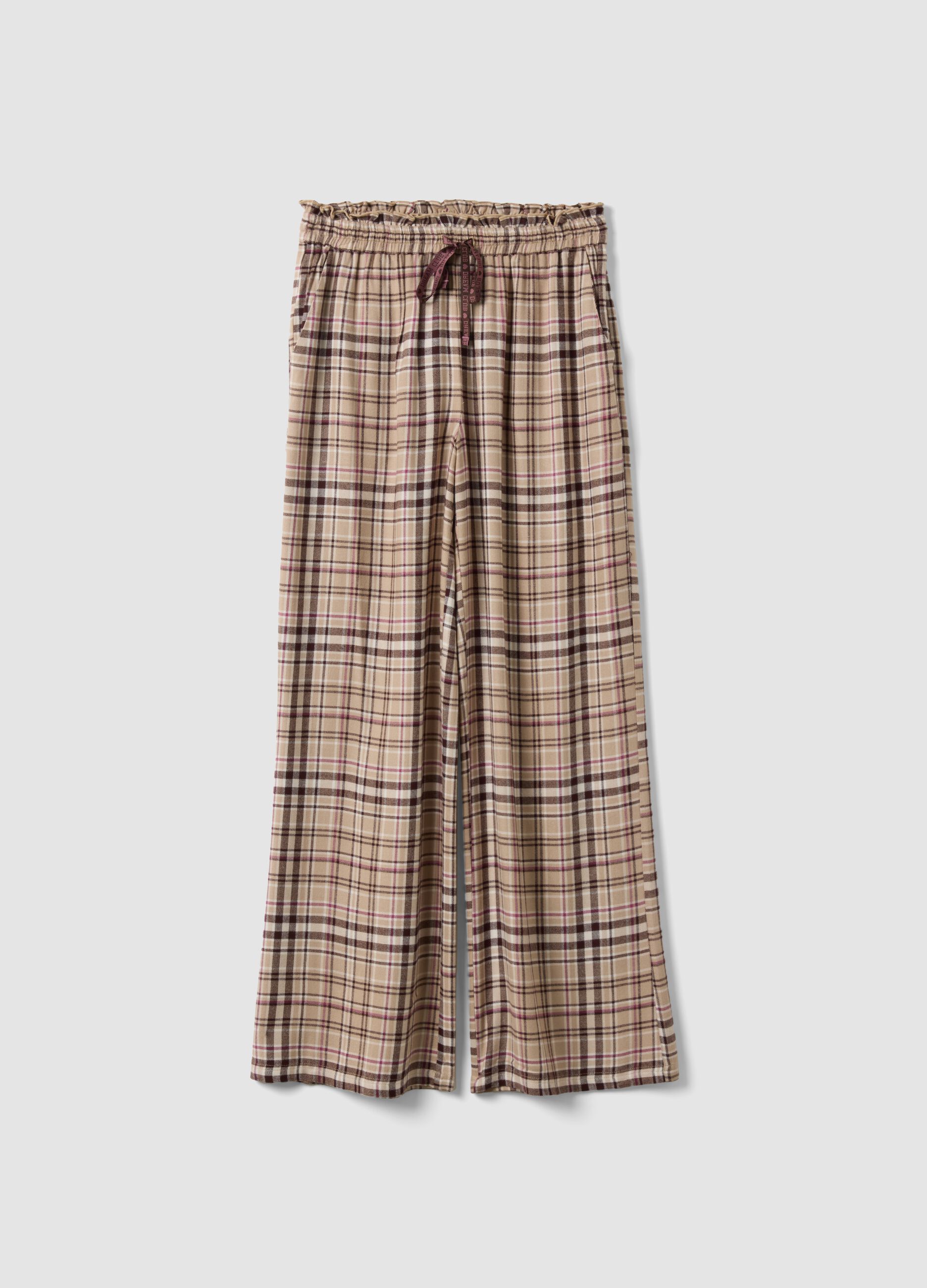 Beige pure viscose checked pyjama trousers
