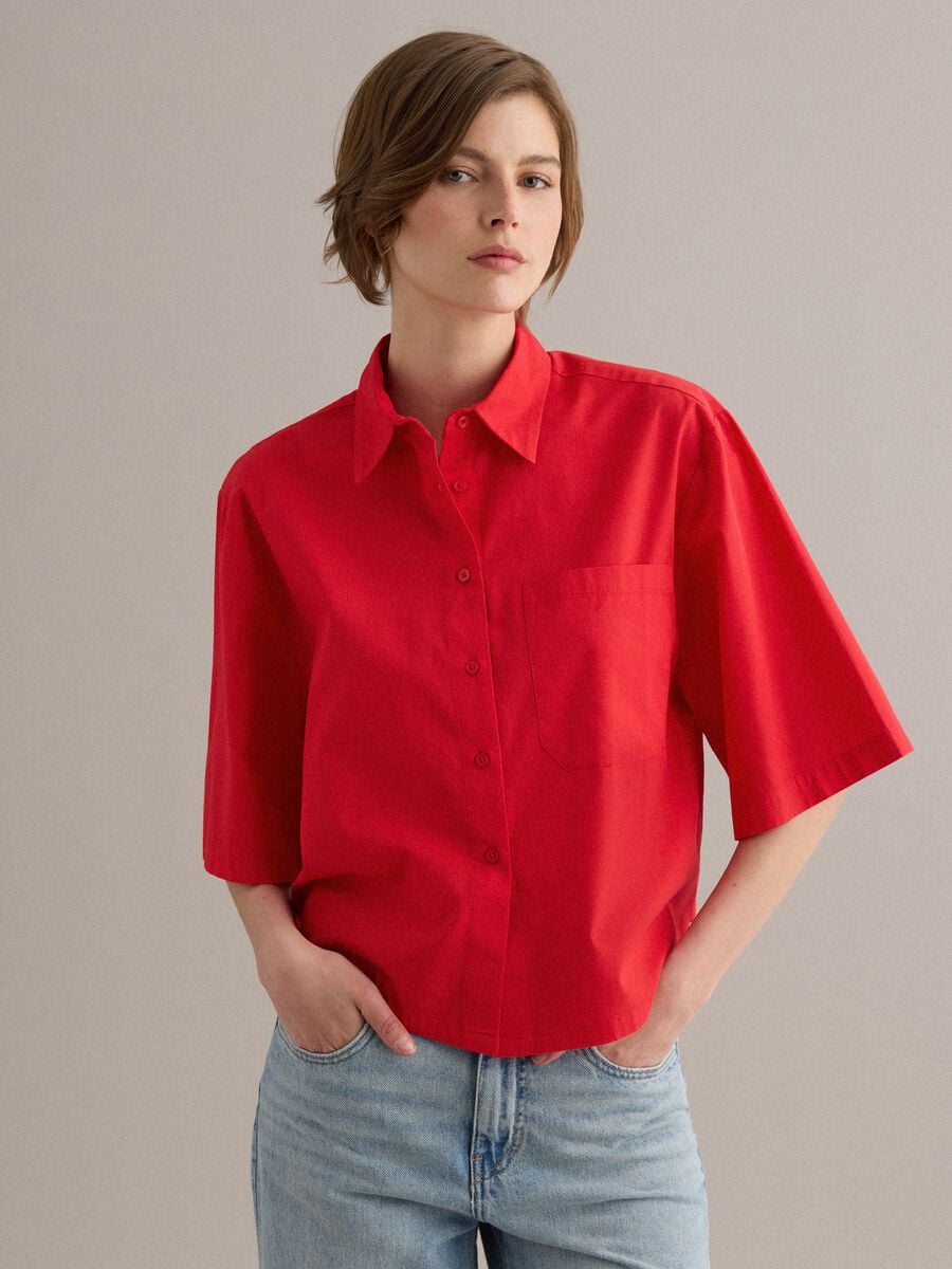 Camicia rossa in puro cotone con taschino over fit_1