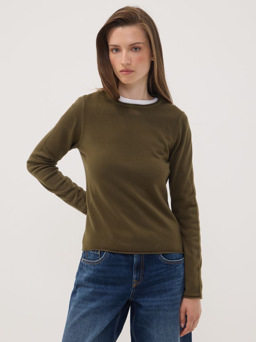 Maglia verde girocollo fitted a maniche lunghe_1