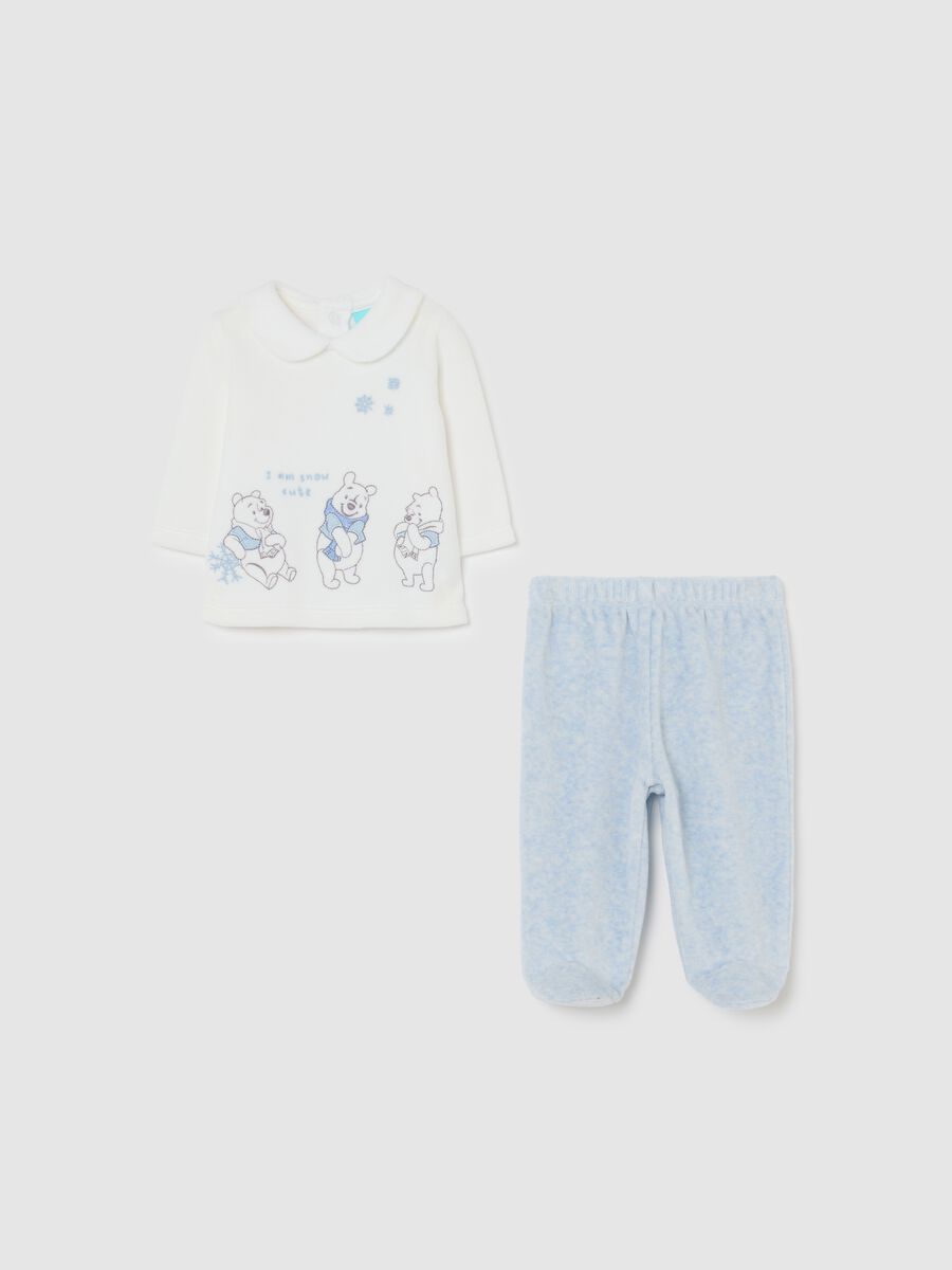 Newborn cotton and velour blend top and trousers set in multicolour_0