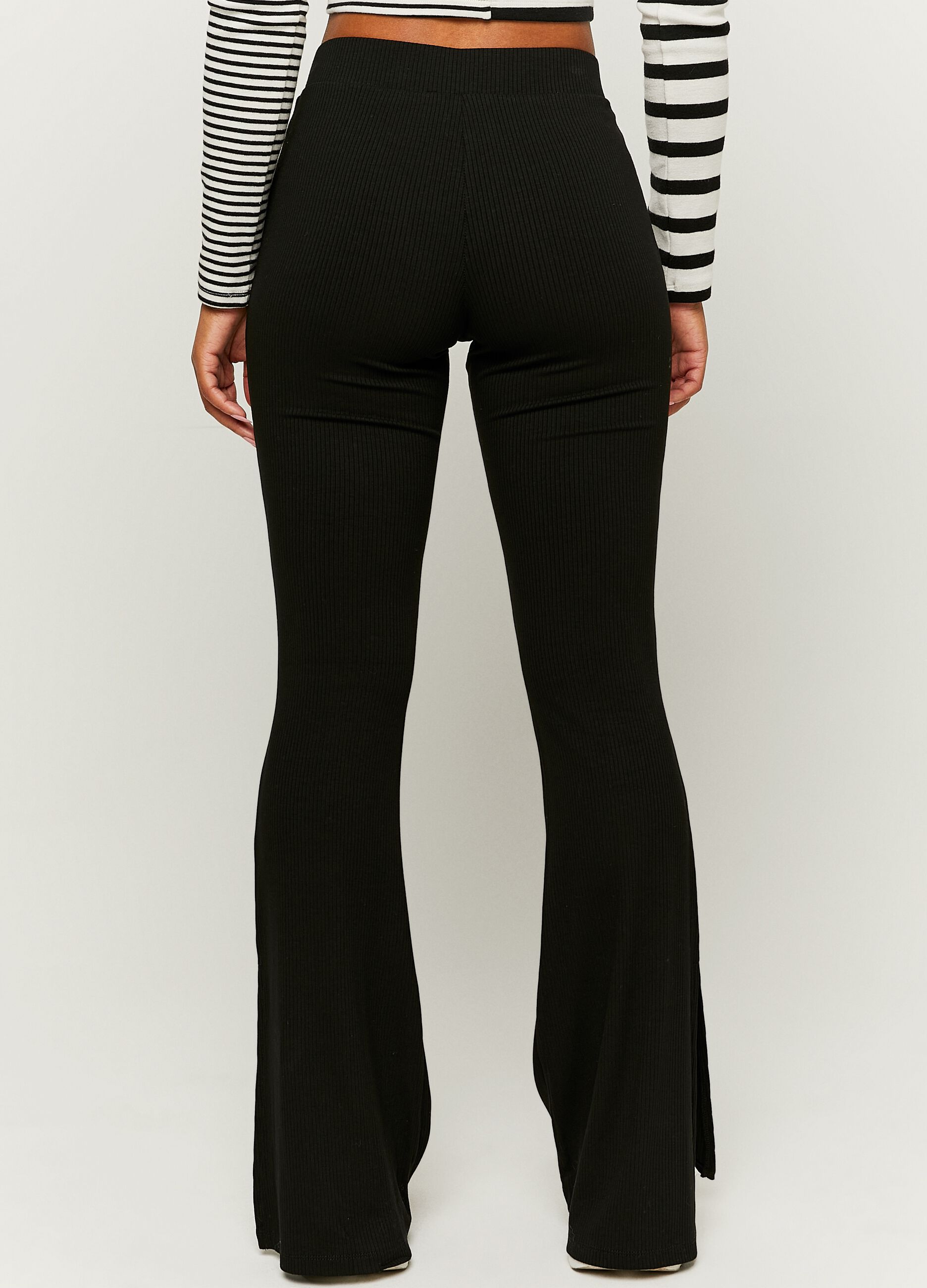 Flare-fit leggings with flat ribbing