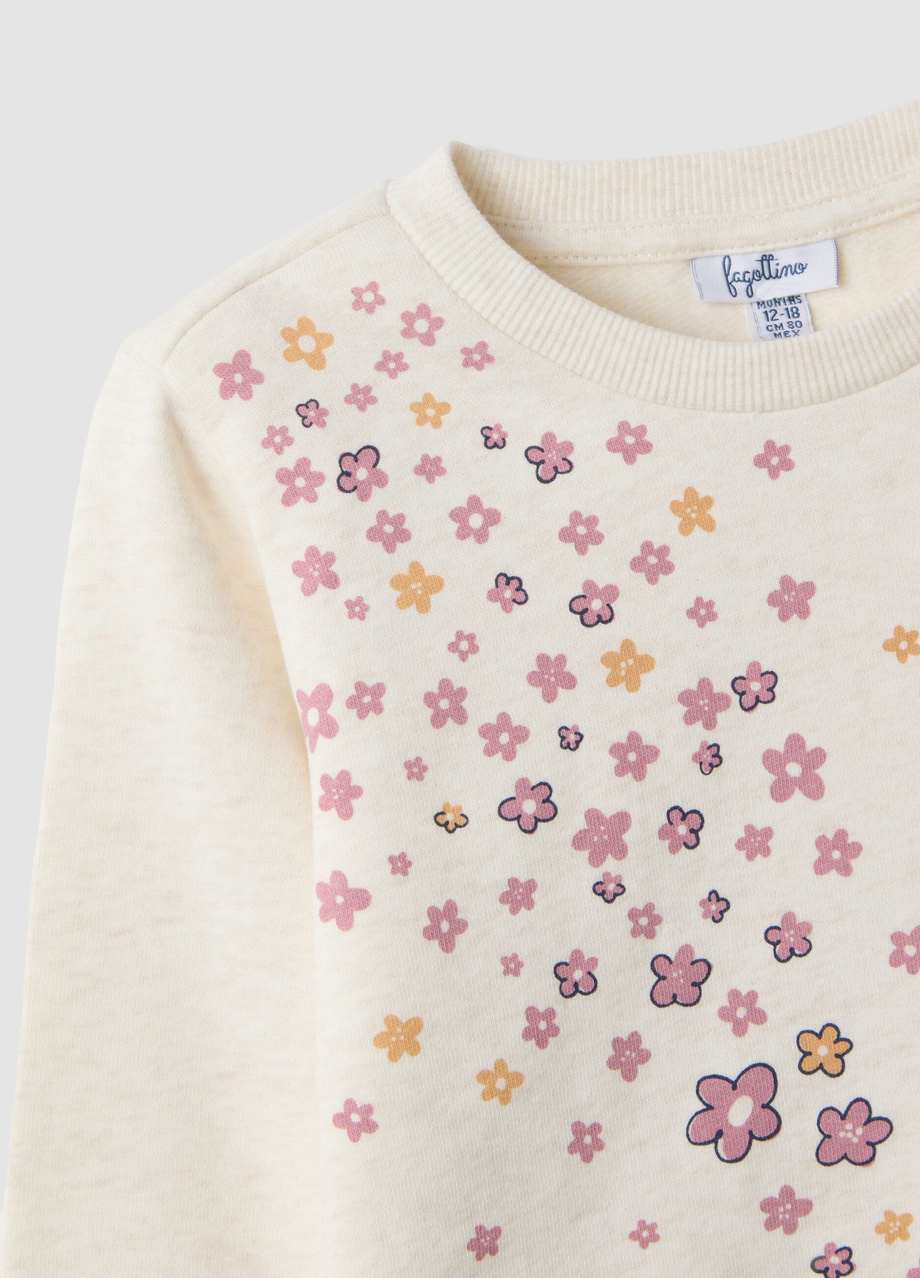 Felpa beige melange in misto cotone con girocollo