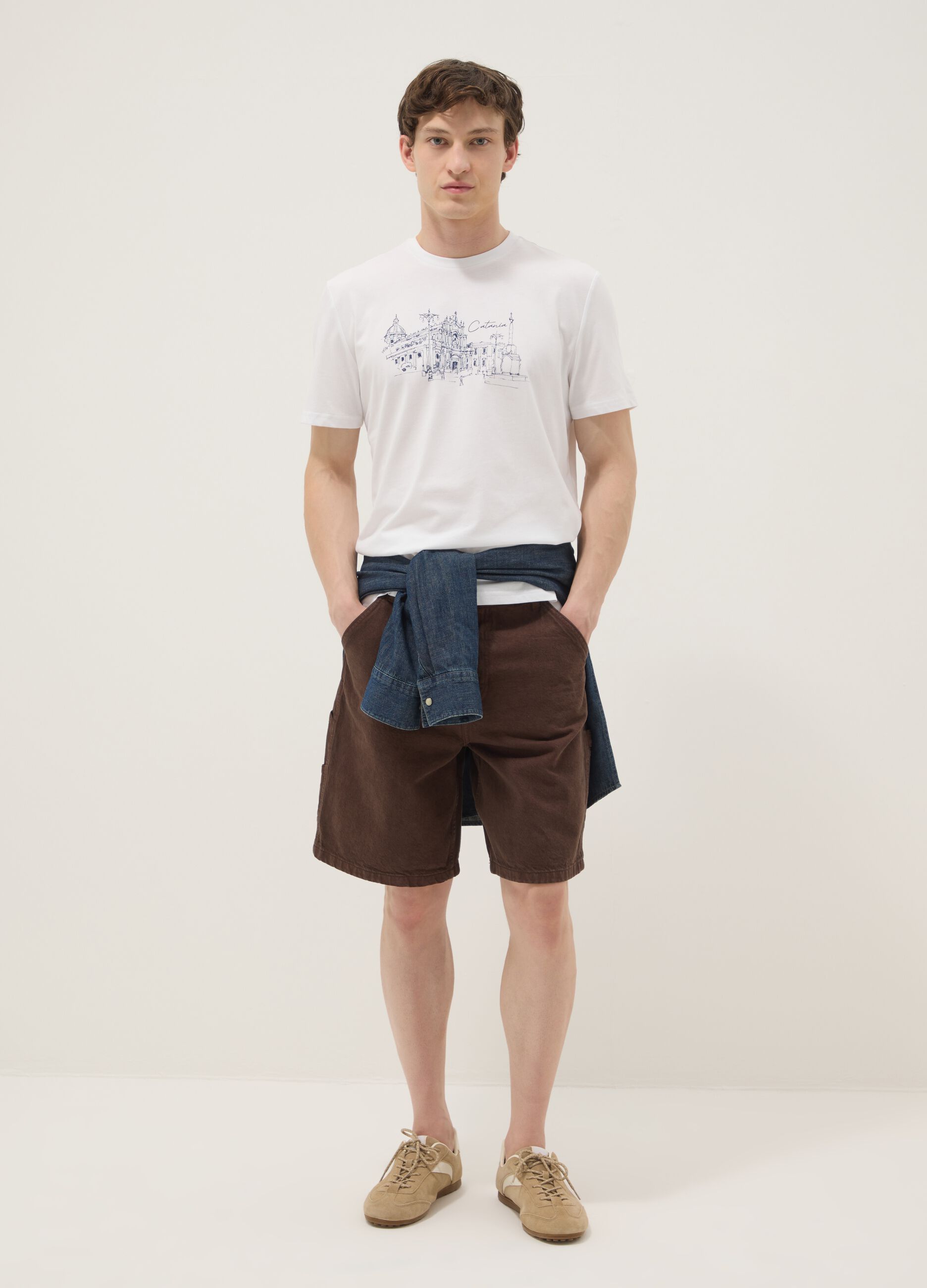 White pure cotton regular-fit printed T-shirt