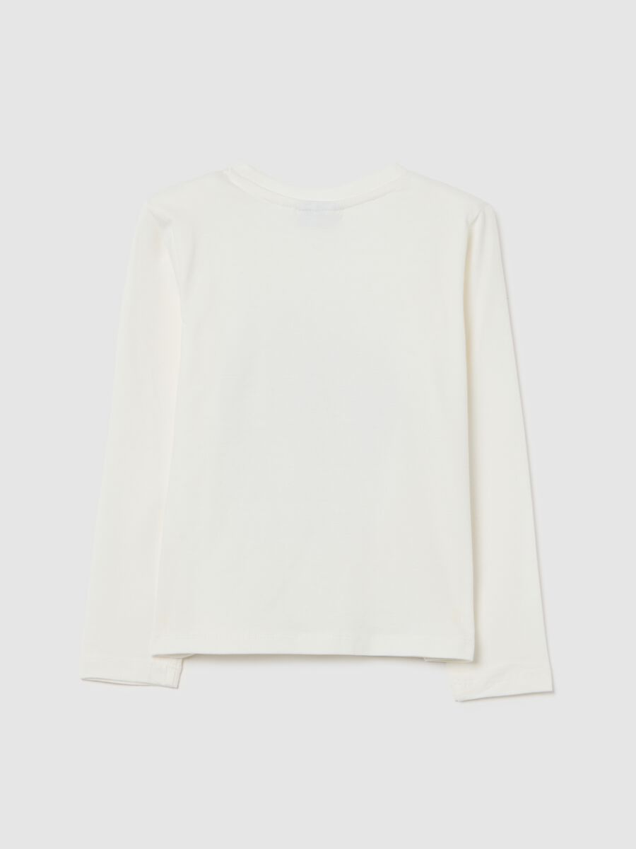 T-shirt bianca con maniche lunghe e stampa_1