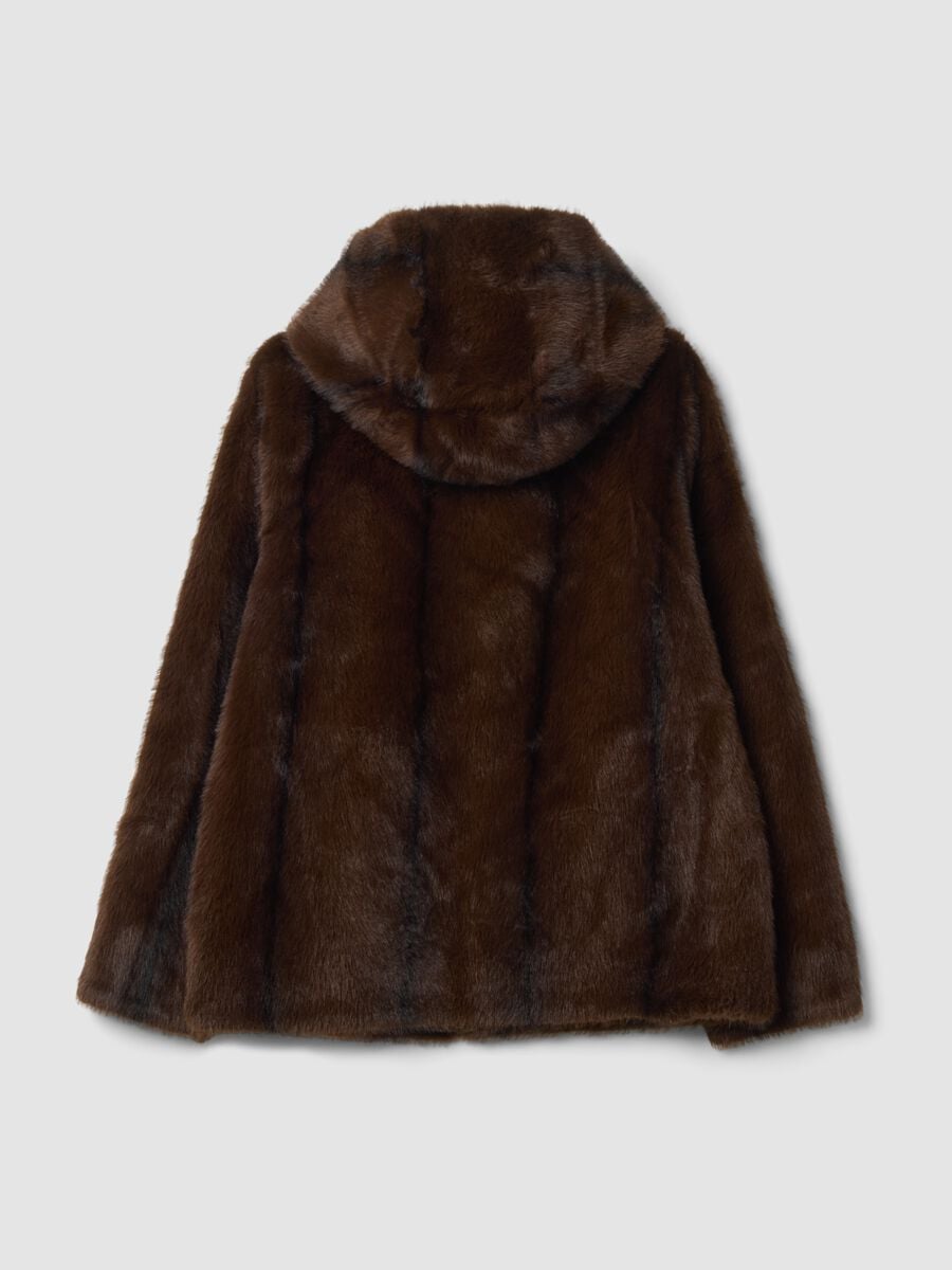 Cappotto marrone regular fit con cappuccio effetto teddy_2