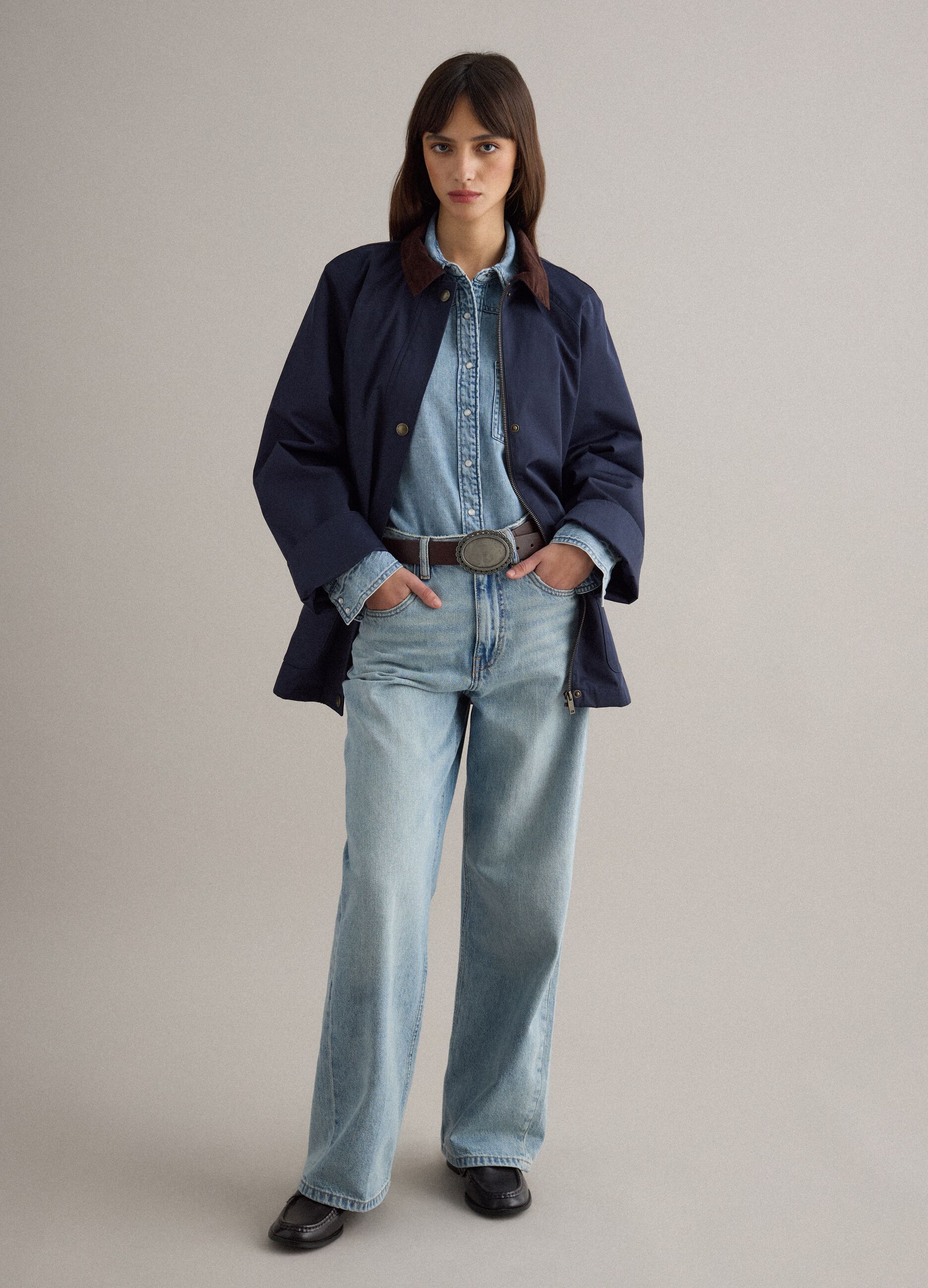 Blue cotton-blend jacket regular fit with contrasting collar