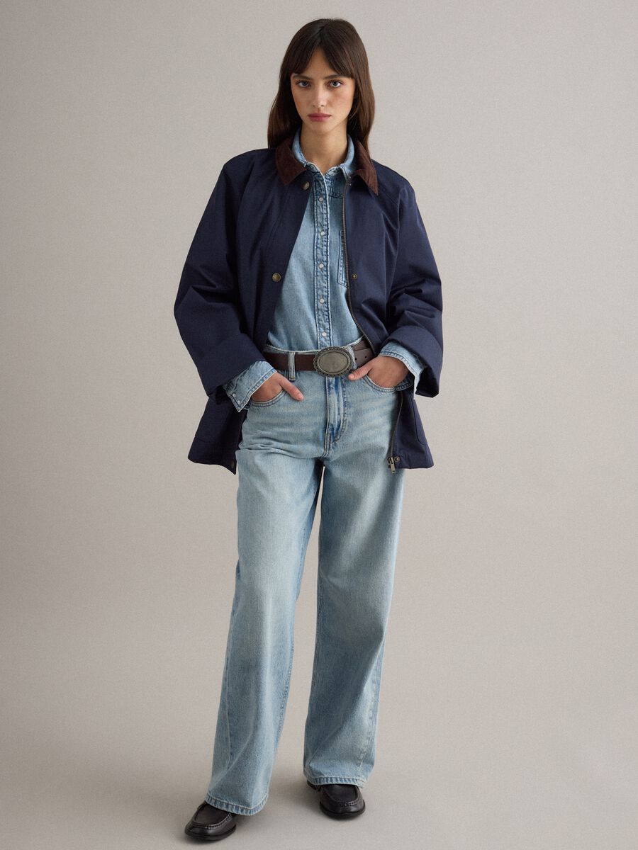 Blue cotton-blend jacket regular fit with contrasting collar_1