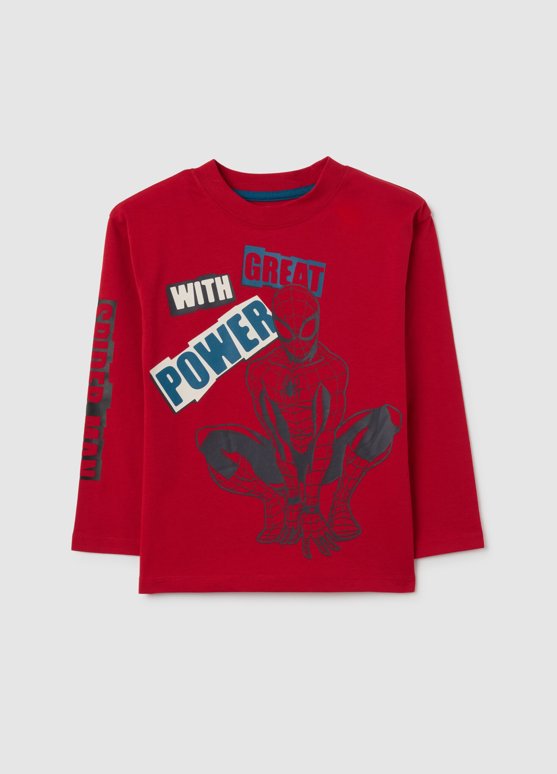 Red pure cotton children's t-shirt regular fit with Spiderman print