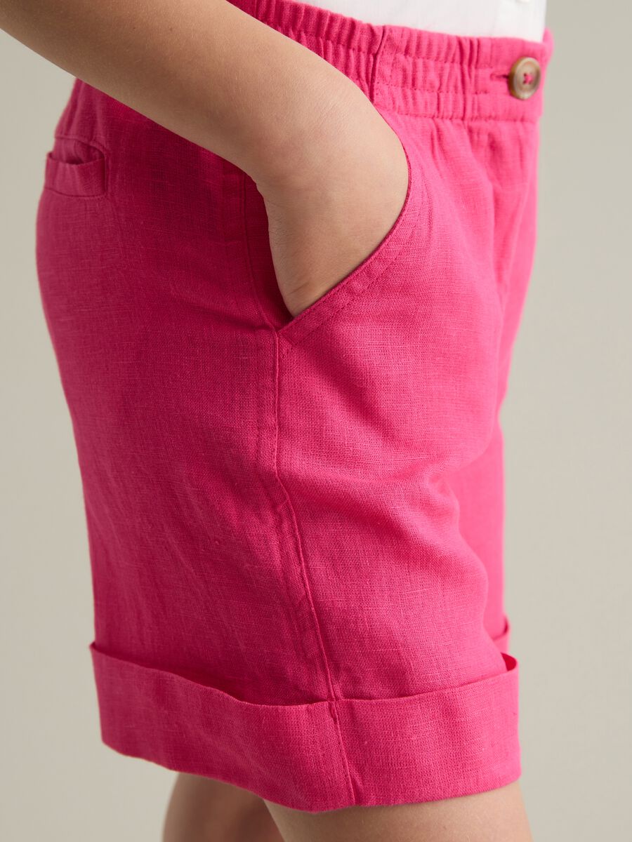 Girls' Pink Linen Regular Fit Shorts_3