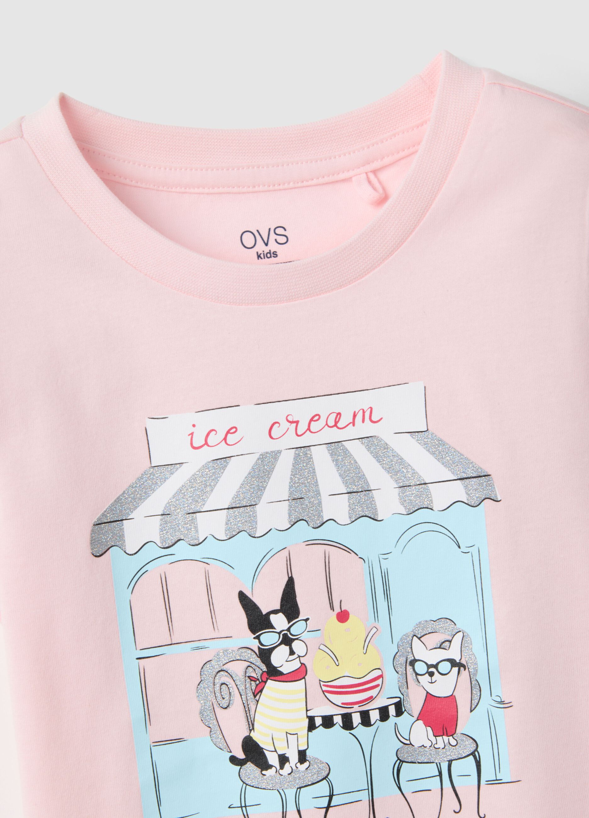 Pink pure cotton regular fit T-shirt with print for girls