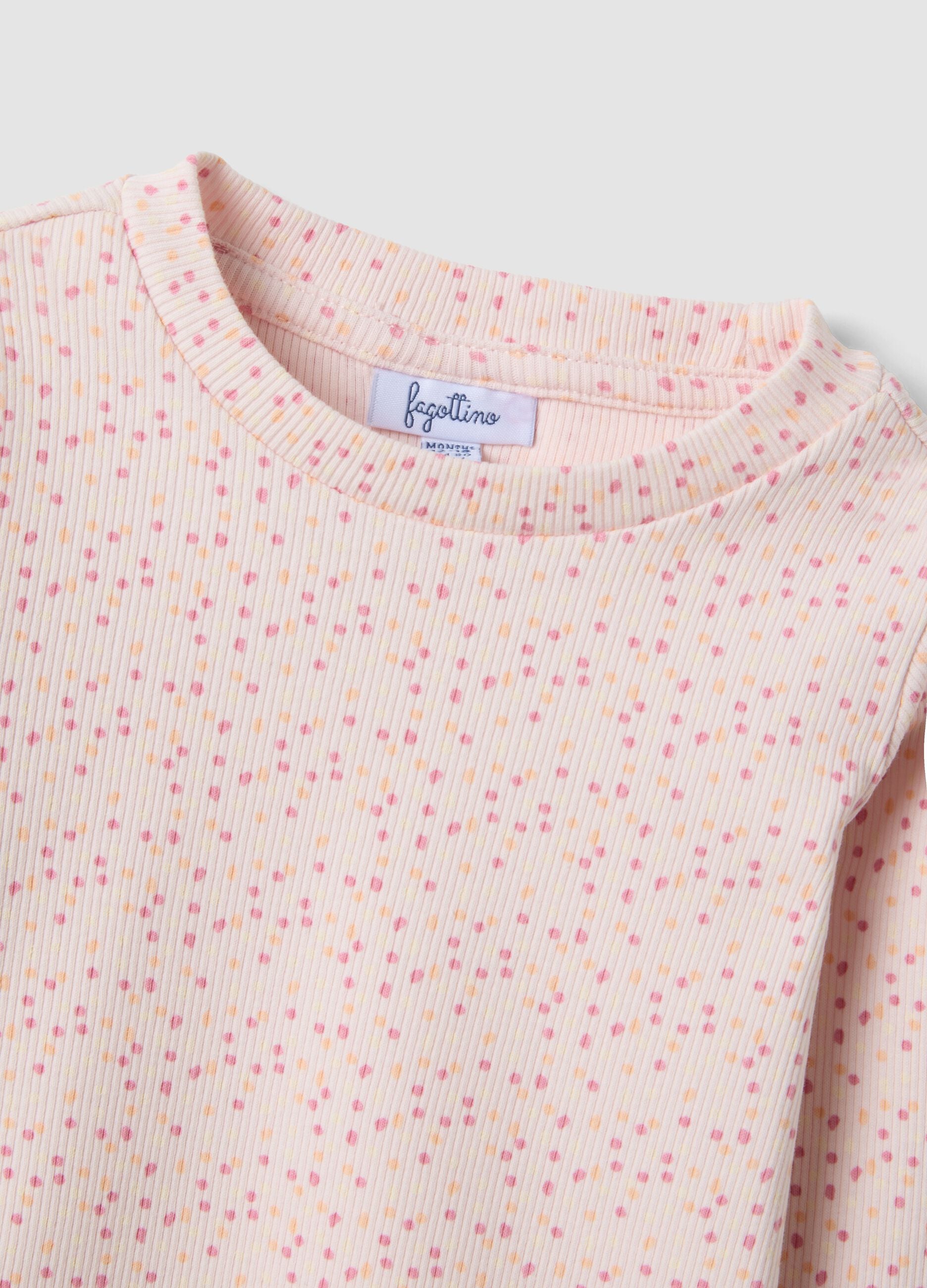 Pink slim-fit polka-dot stretch organic cotton top for baby girl