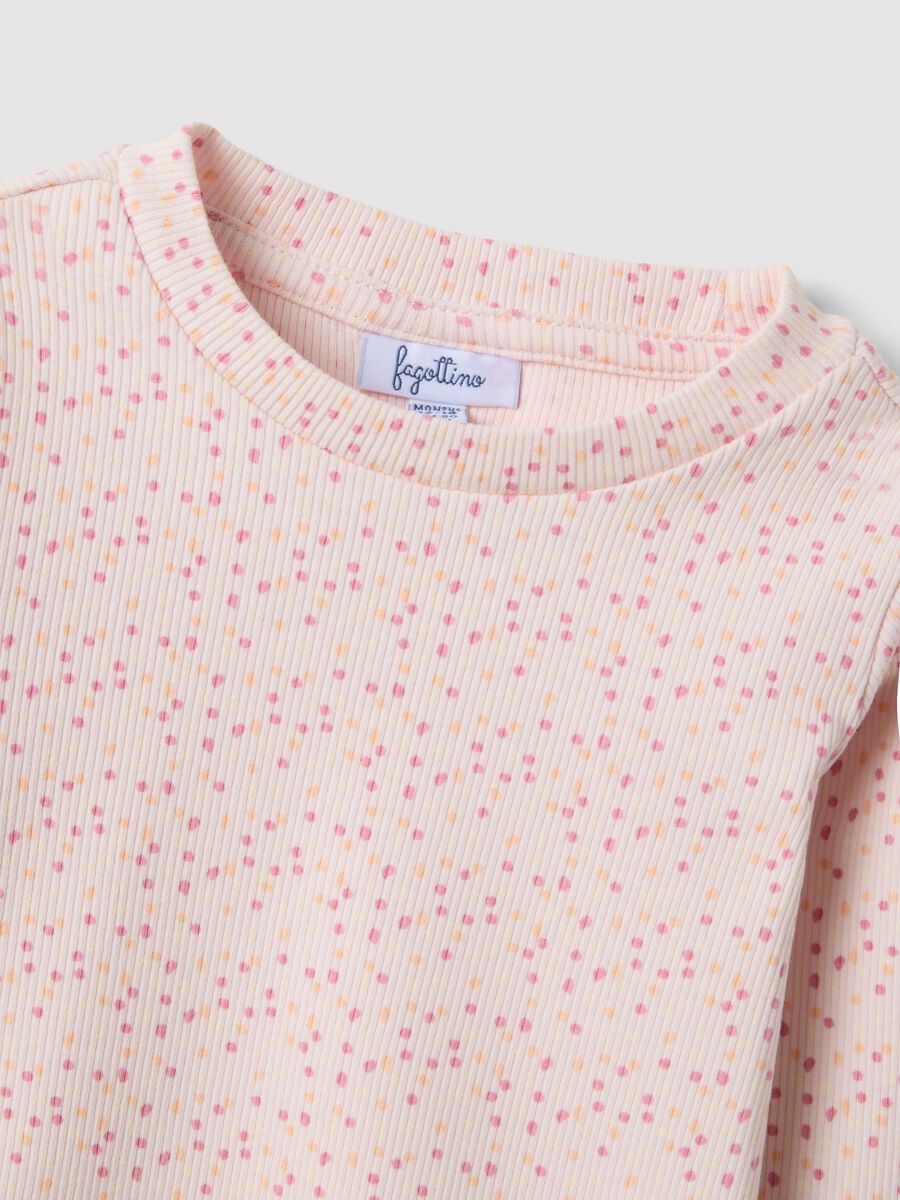 Maglietta rosa in cotone organico elasticizzato a pois slim fit per bimba_3