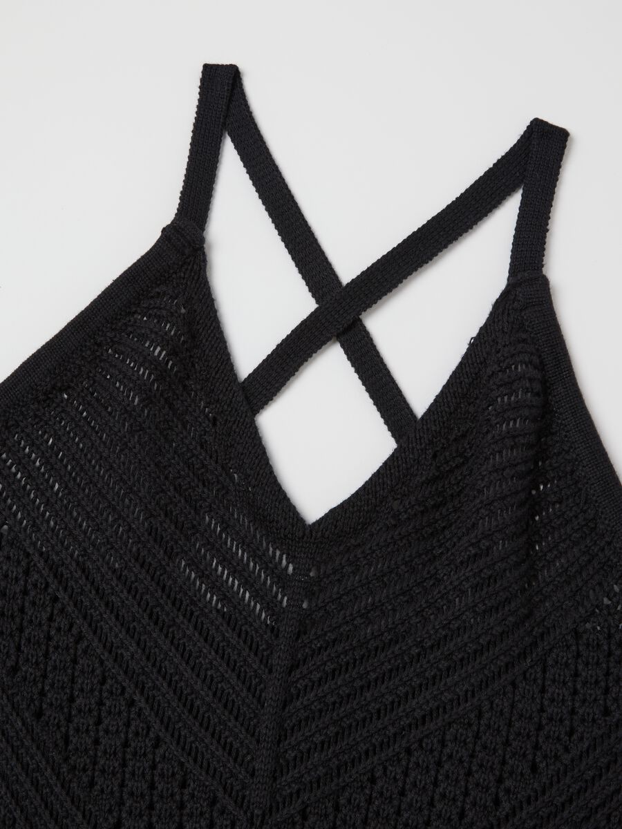 Black long dress in pure cotton with transparent details Piombo_5