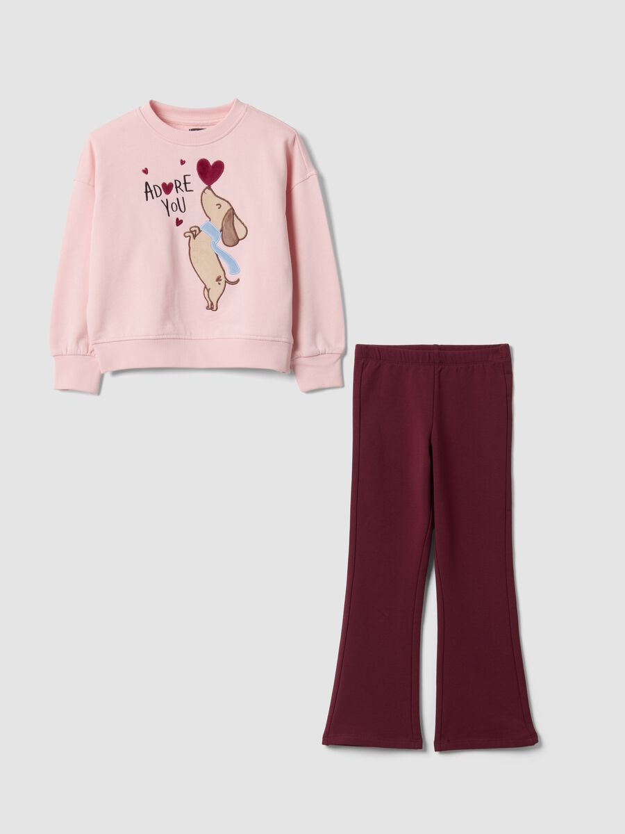 Pink and red pure cotton set with puppy print for girls_0