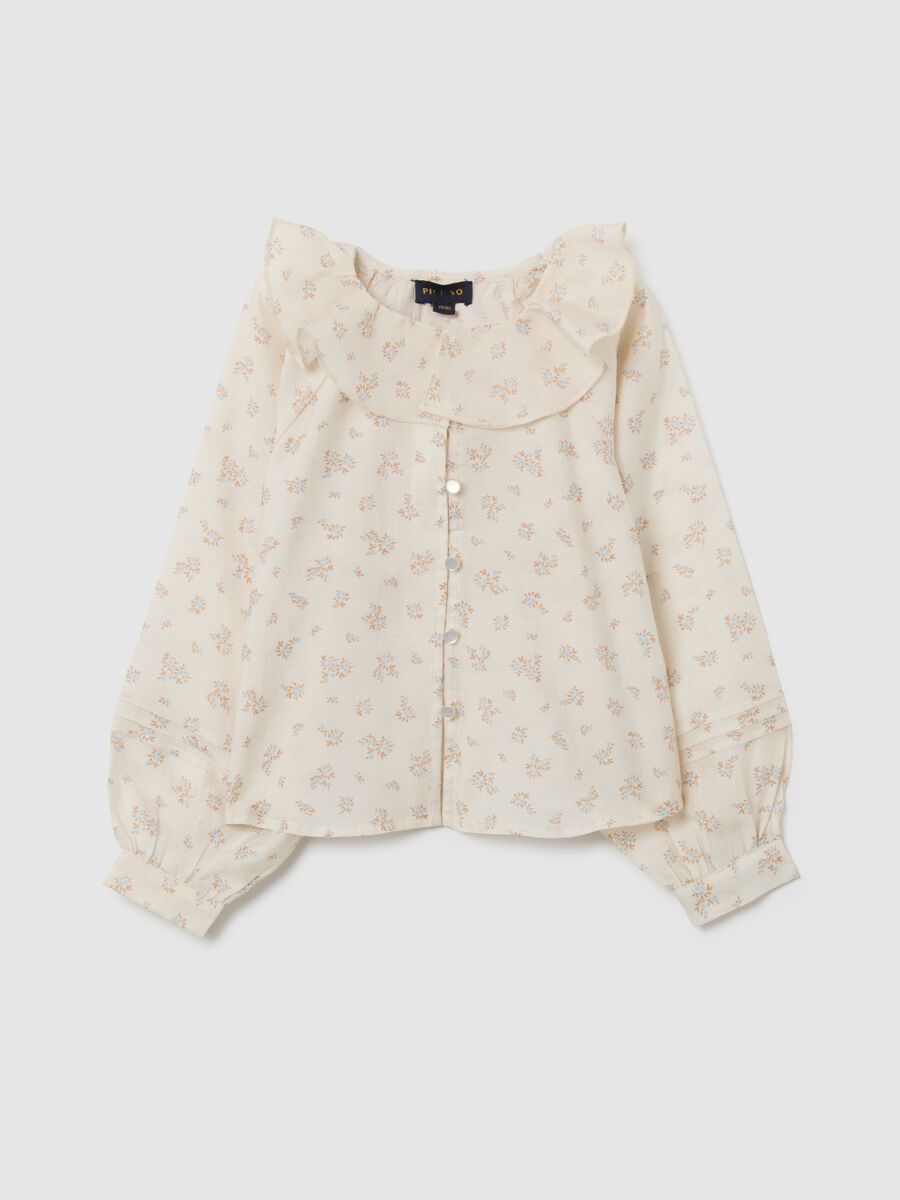Blusa beige da bambina regular fit con motivo floreale_0