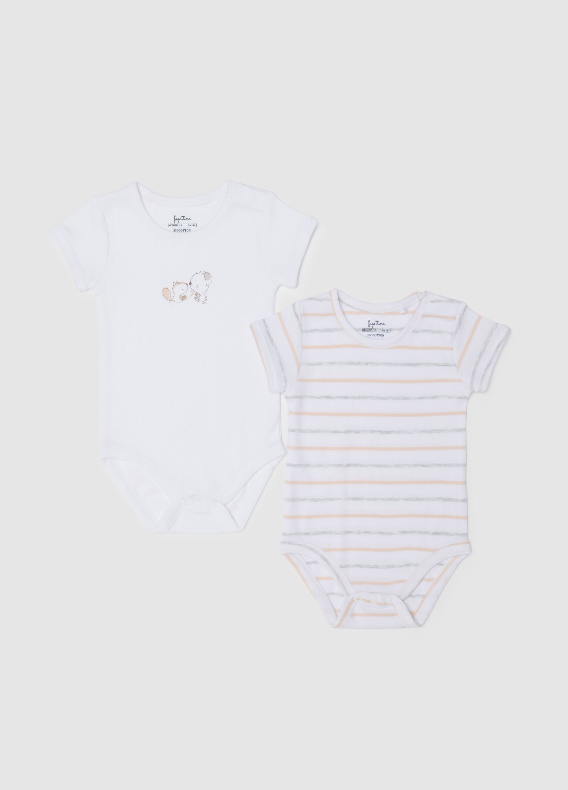 Multicoloured pure cotton newborn baby bodysuit twin pack