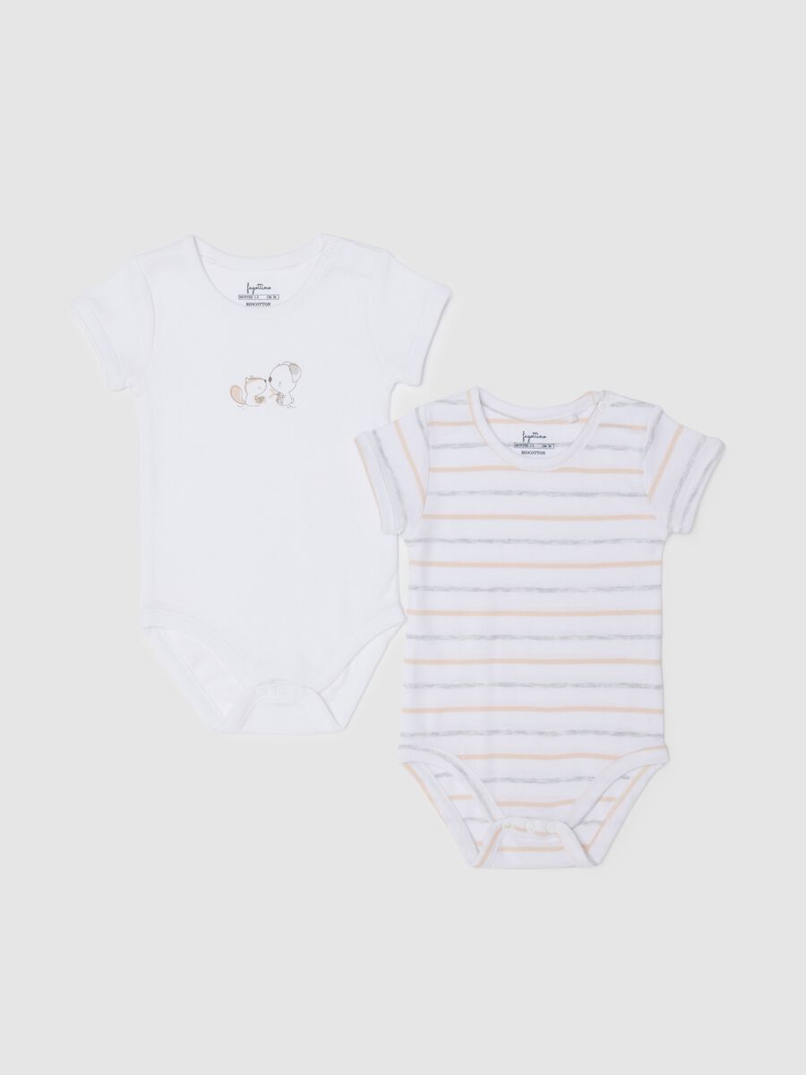 Multicoloured pure cotton newborn baby bodysuit twin pack_0