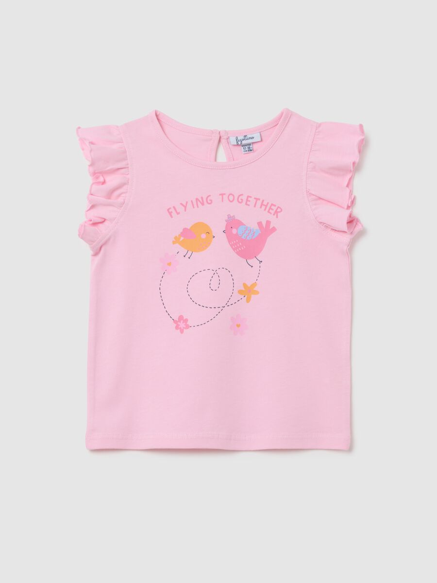 Maglietta da neonata in puro cotone rosa regular fit con volant_0