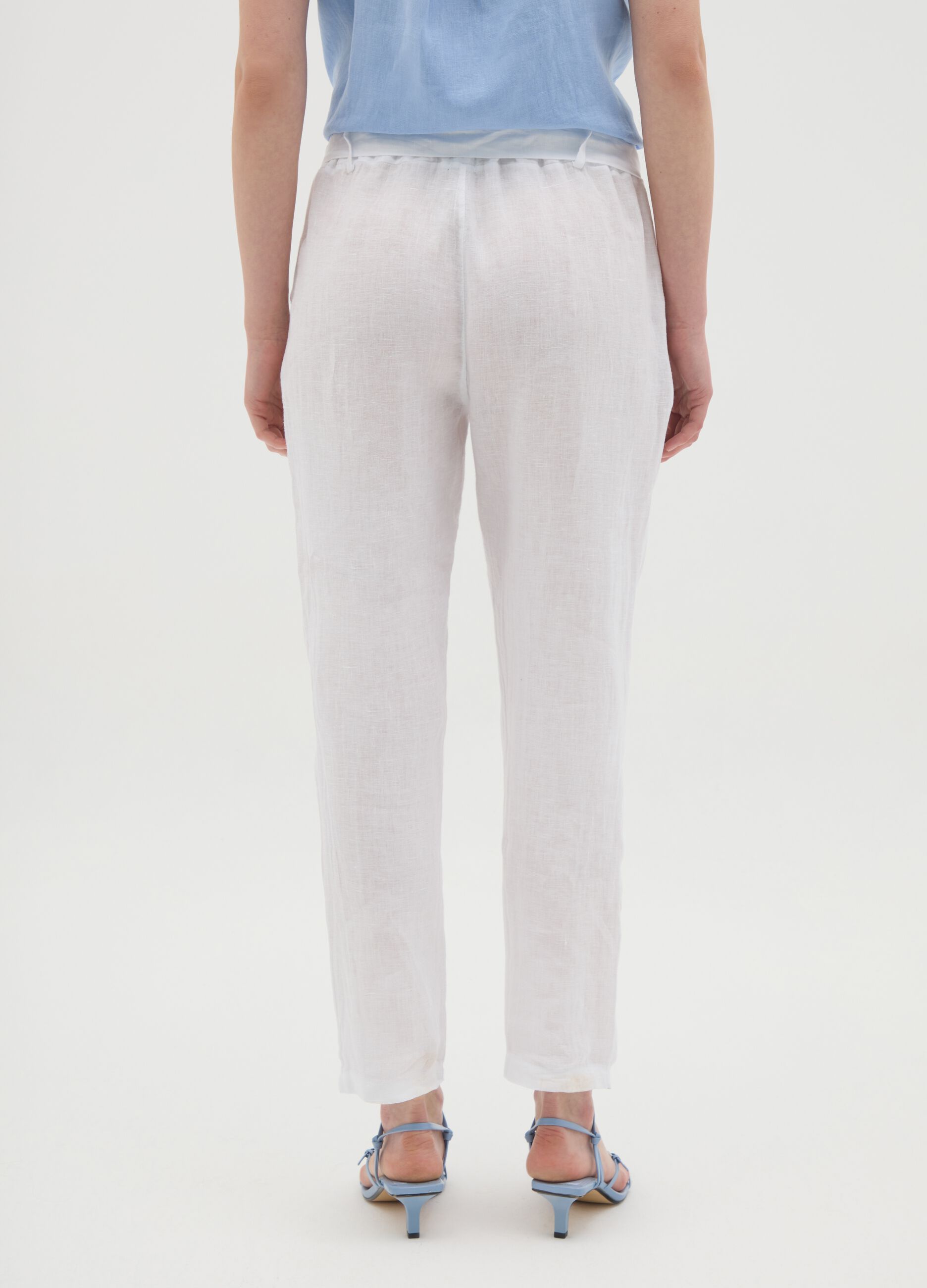 Women's pure white linen trousers regular fit