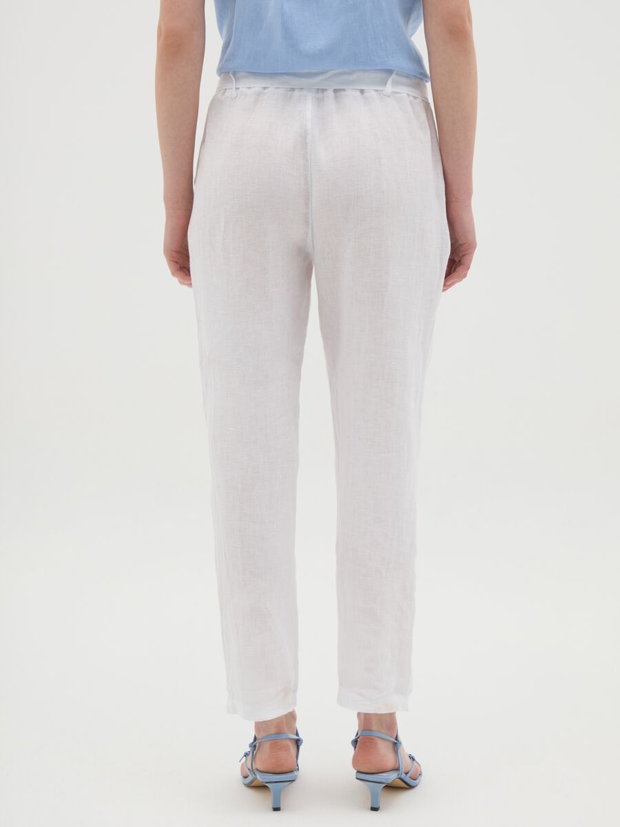 Women's pure white linen trousers regular fit_3