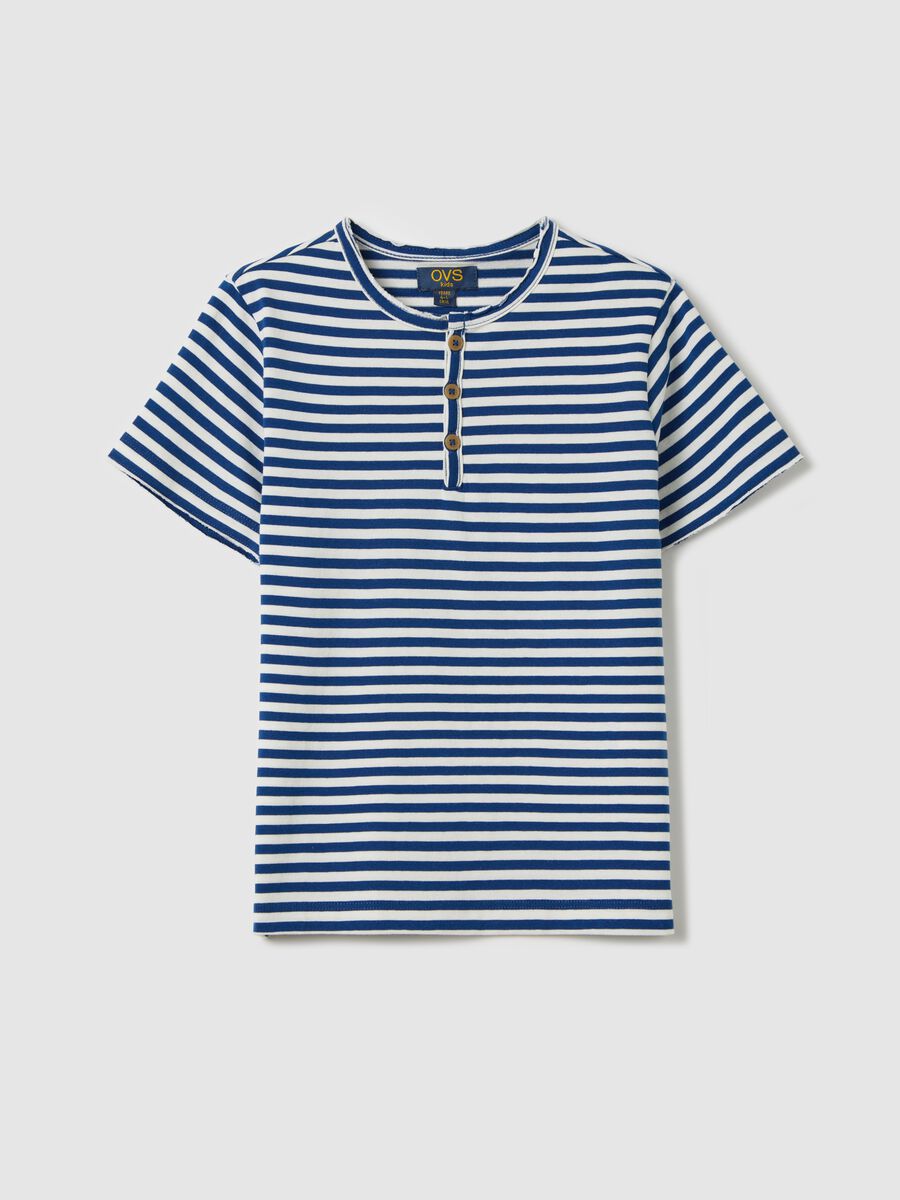 White and blue T-shirt in striped cotton_0