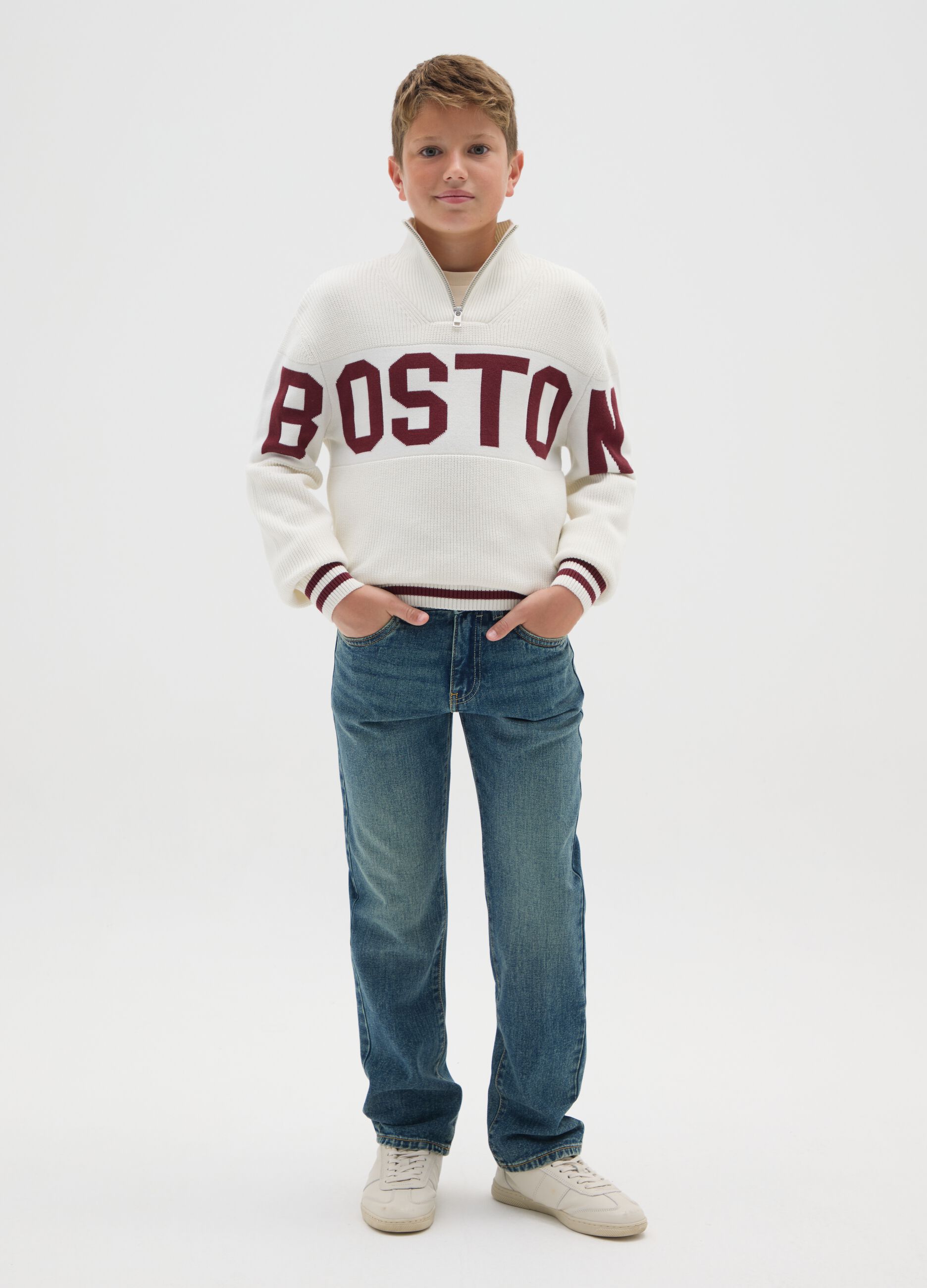 Blue regular fit pure cotton boys' jeans