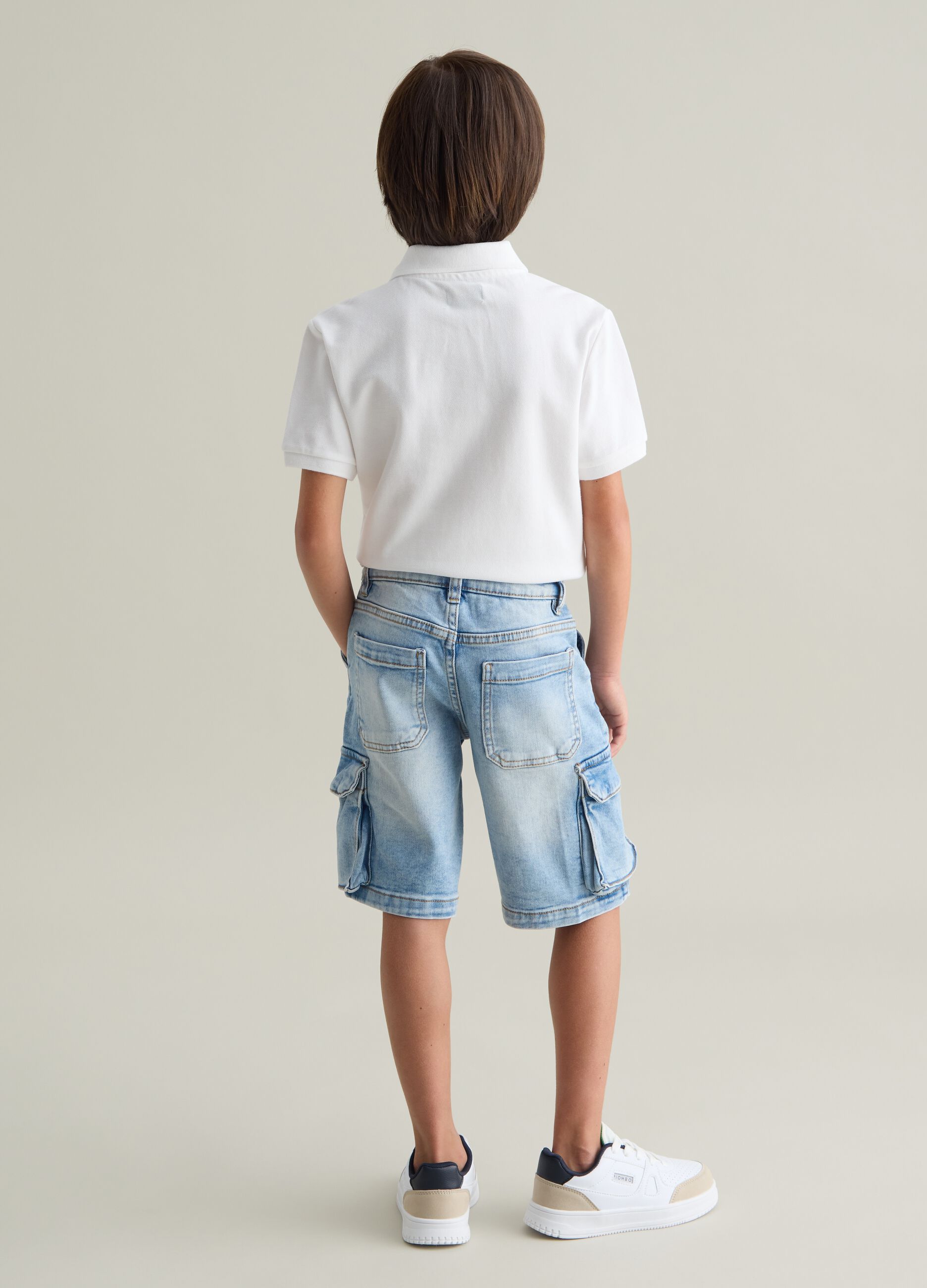 Blue denim baggy cargo trousers for kids