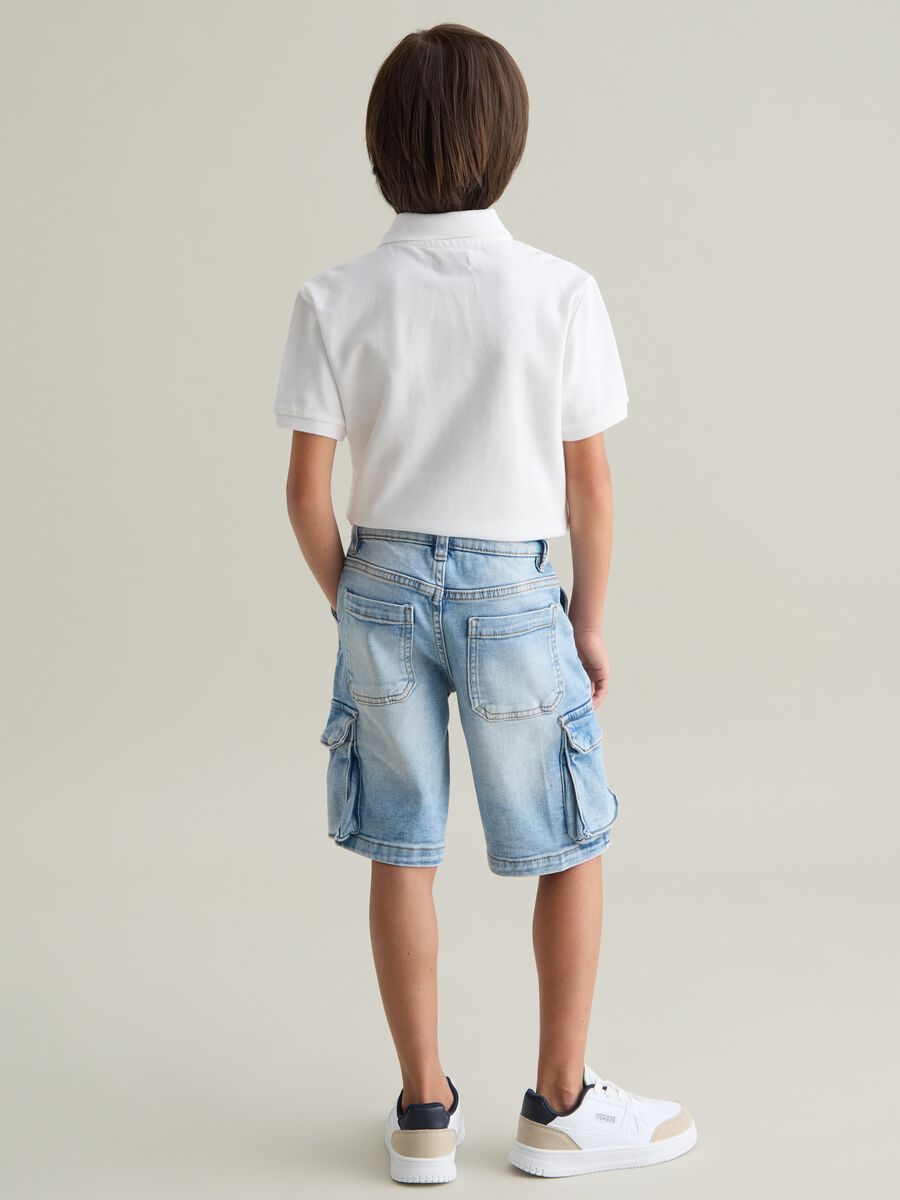 Blue denim baggy cargo trousers for kids_3