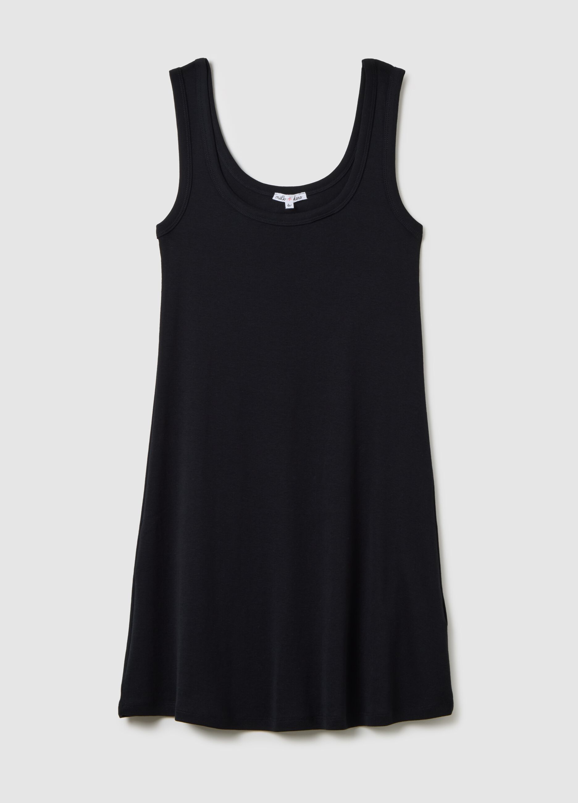 Women's short dress in pure black cotton, regular fit