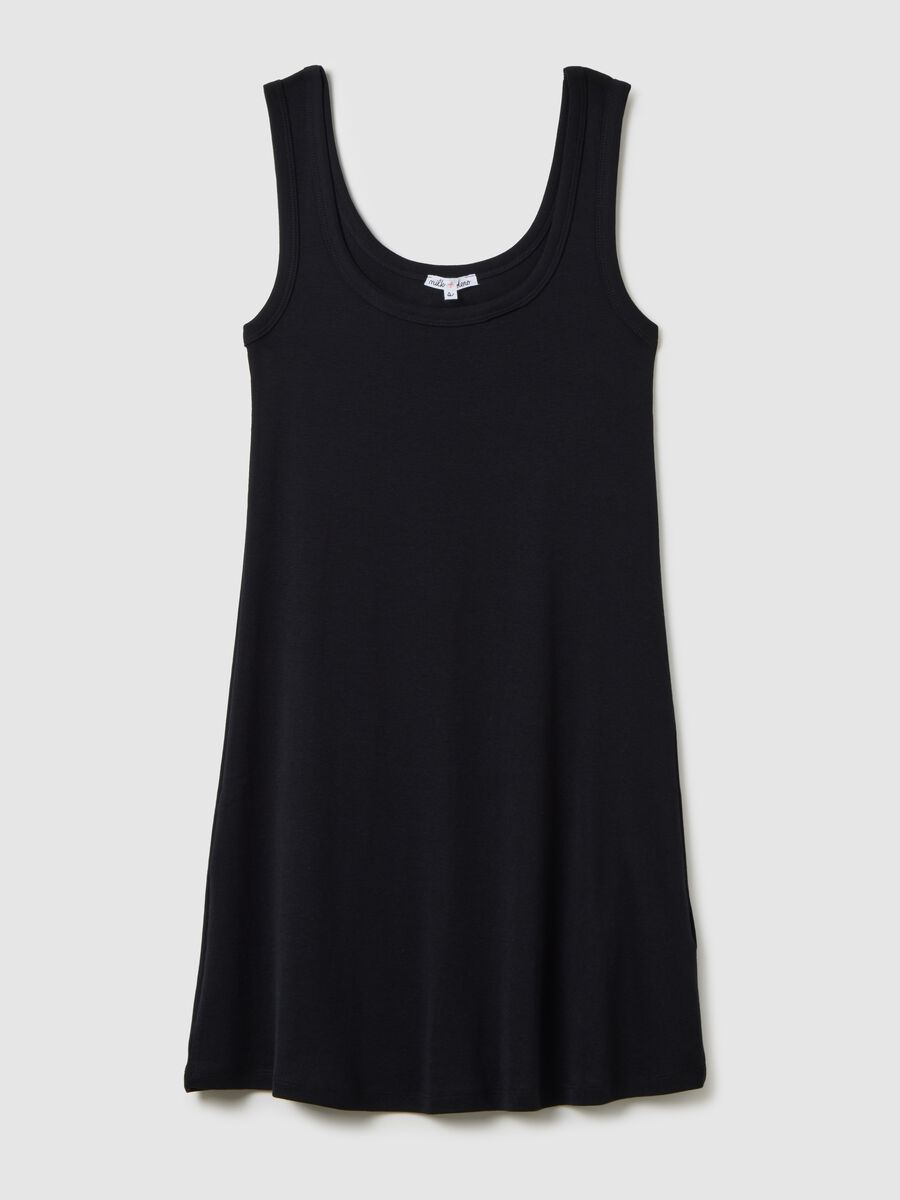 Women's short dress in pure black cotton, regular fit_4