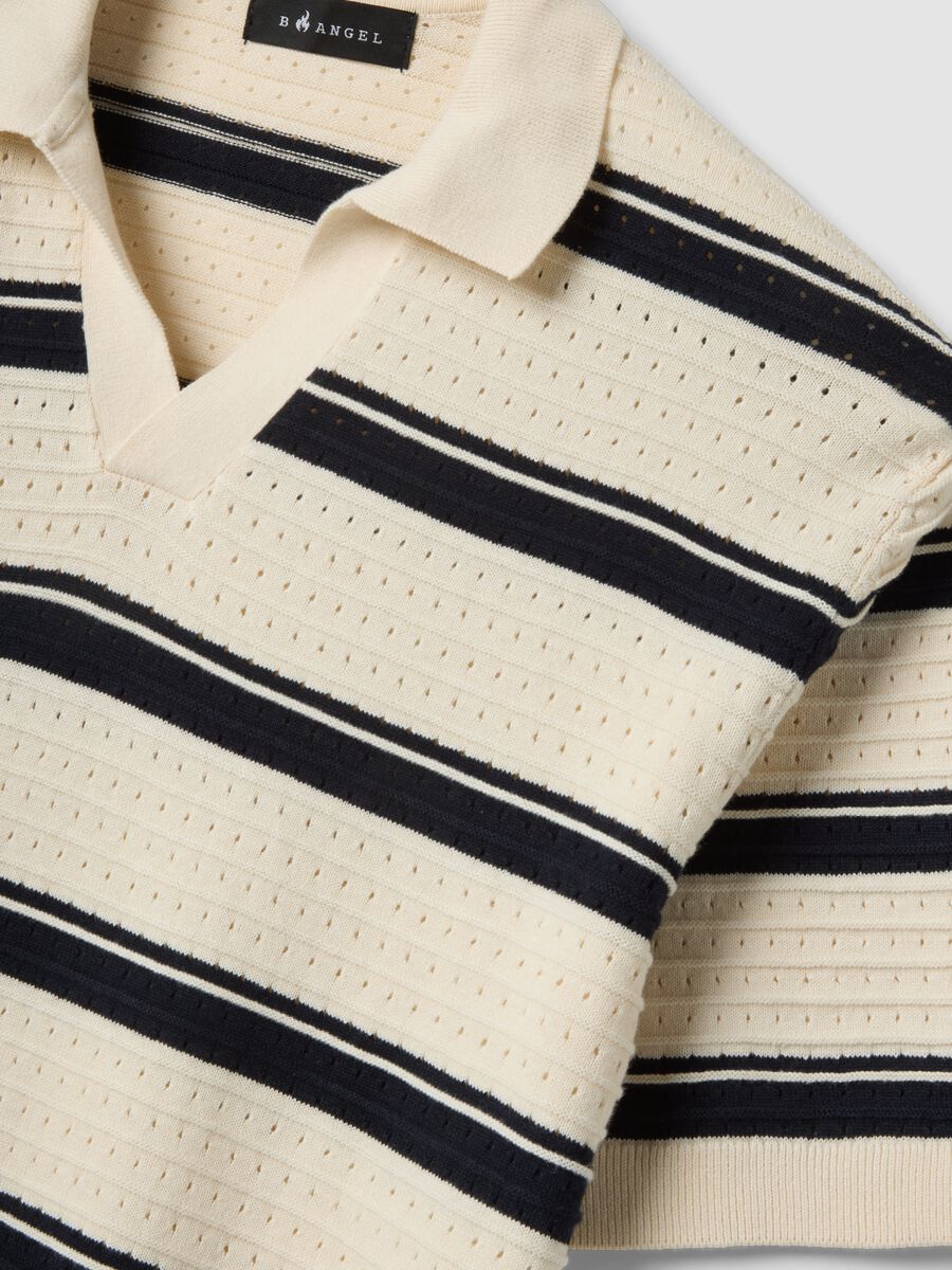 Polo beige a righe in puro cotone con colletto classico oversize fit_5