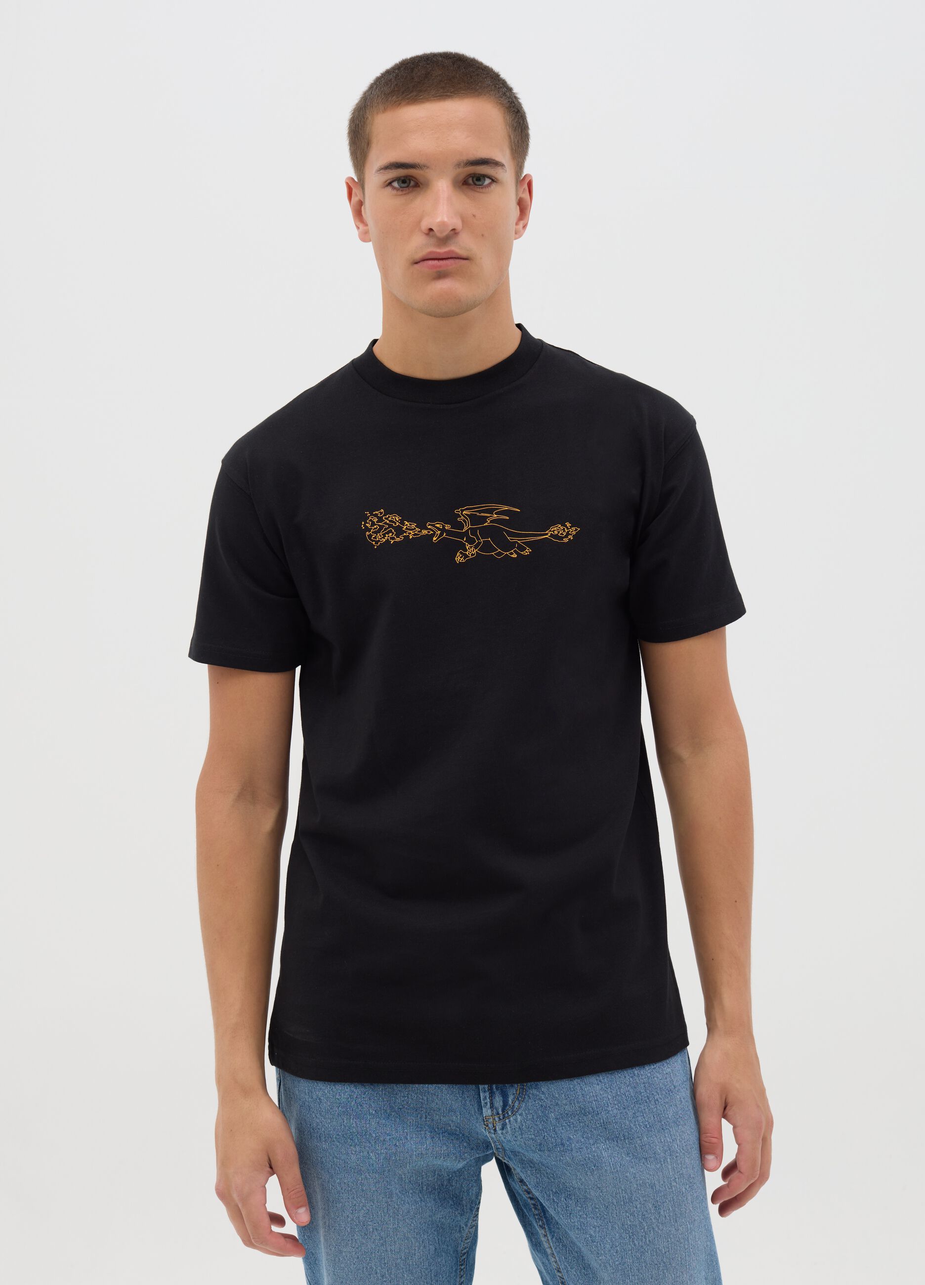 Black Manga Logo Cotton T-shirt