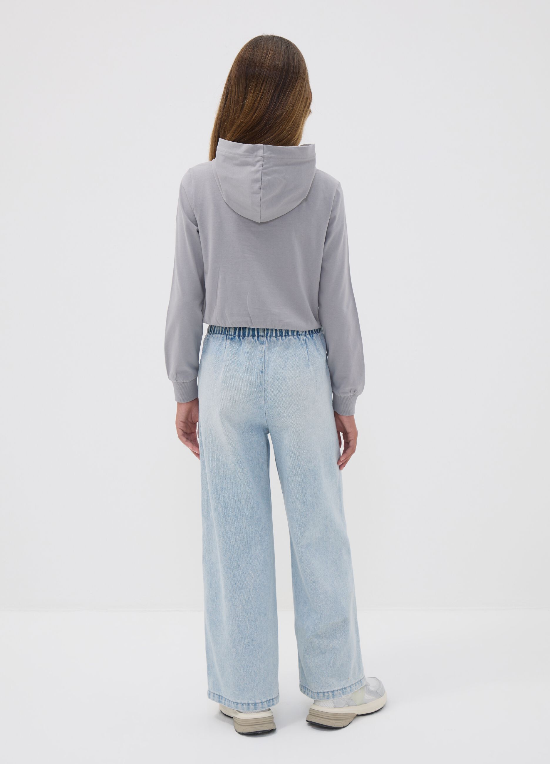 Jeans azzurri wide leg in misto cotone e viscosa per ragazza