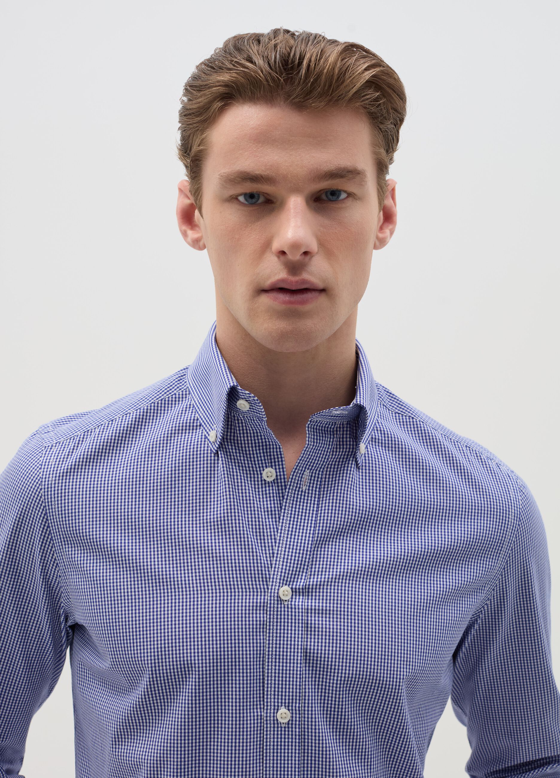 Slim-fit easy-iron shirt with micro check