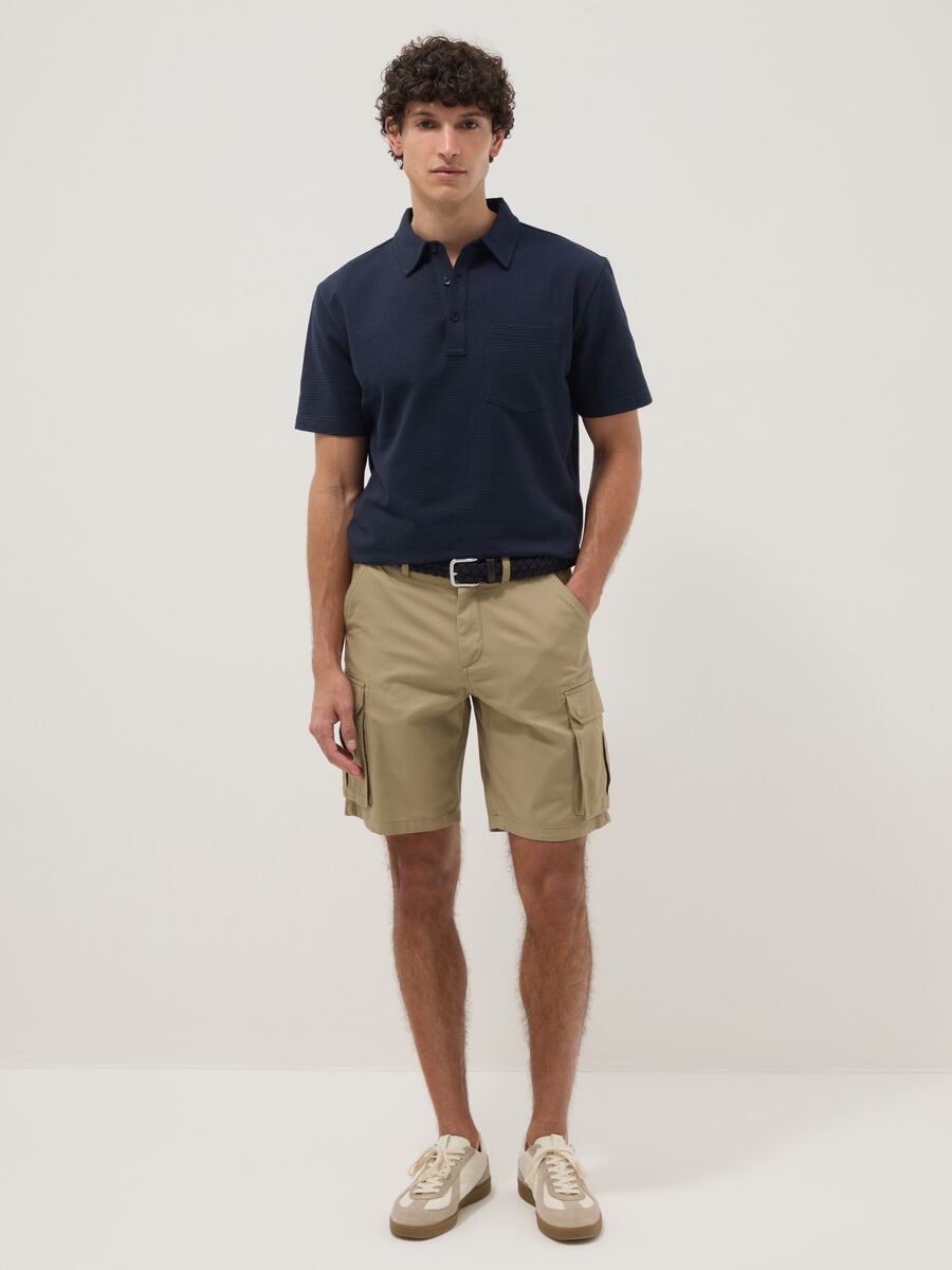 Blue short-sleeved stretch polo shirt_2