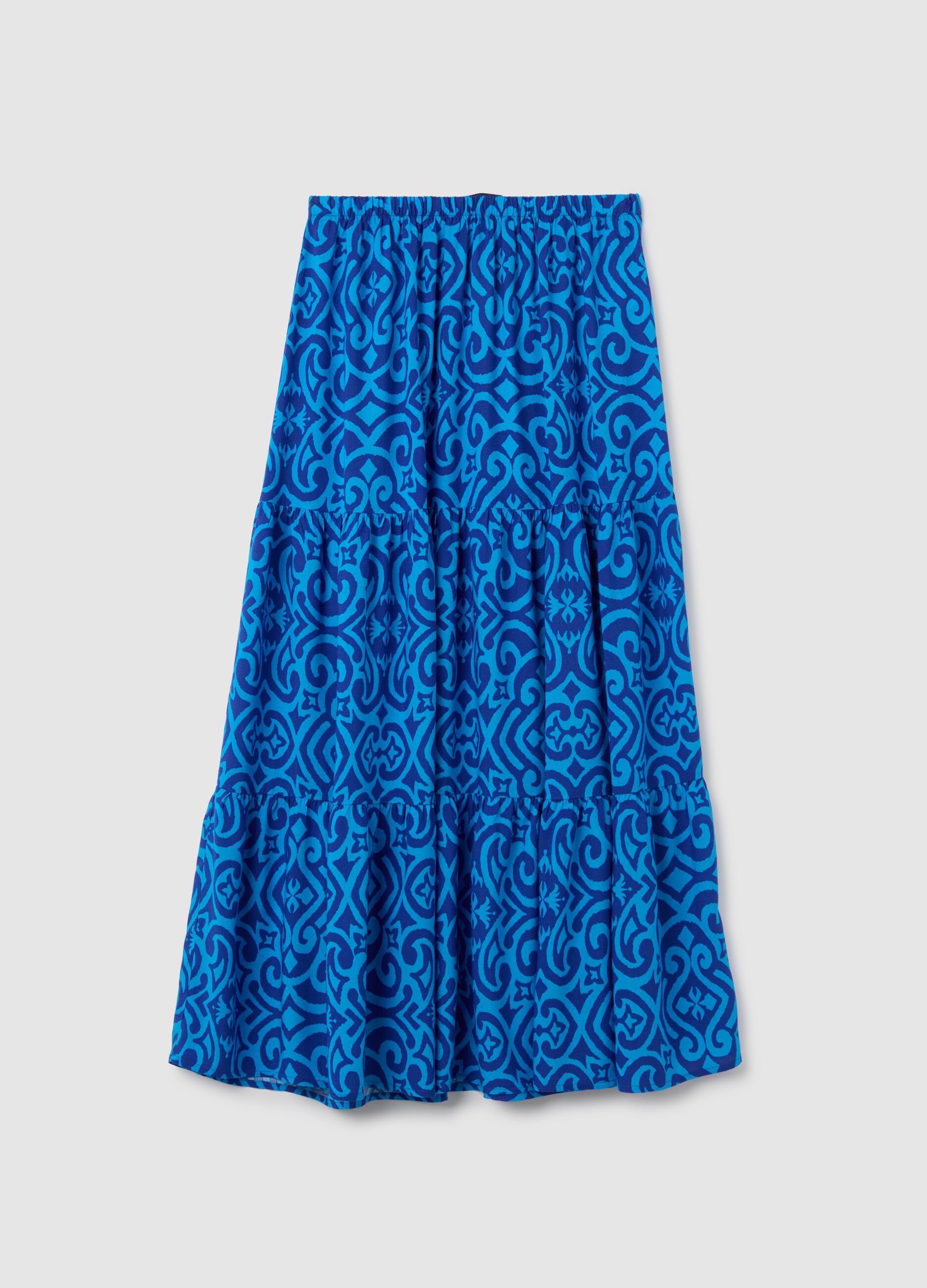 Women's long multicolour skirt in pure viscose, regular fit