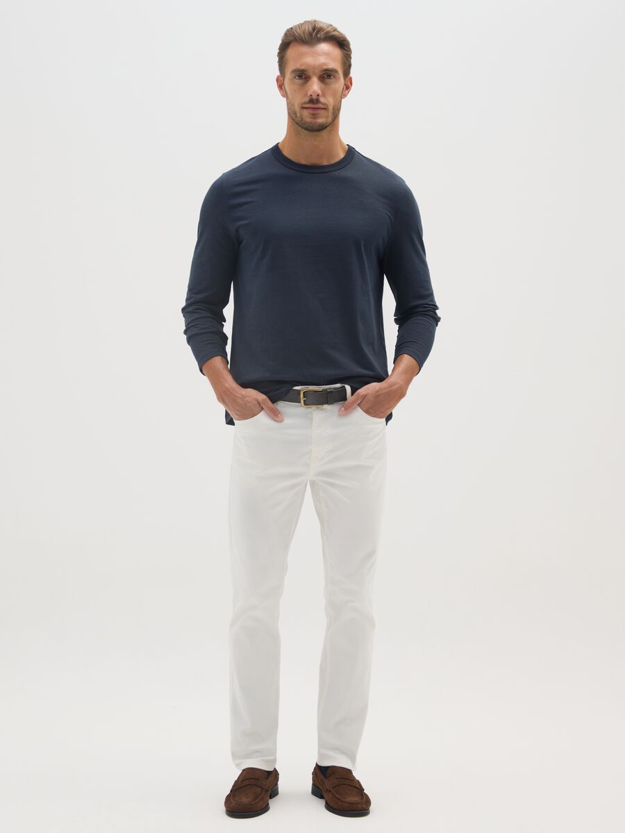 Blue long sleeve T-shirt in pure cotton, regular fit_1