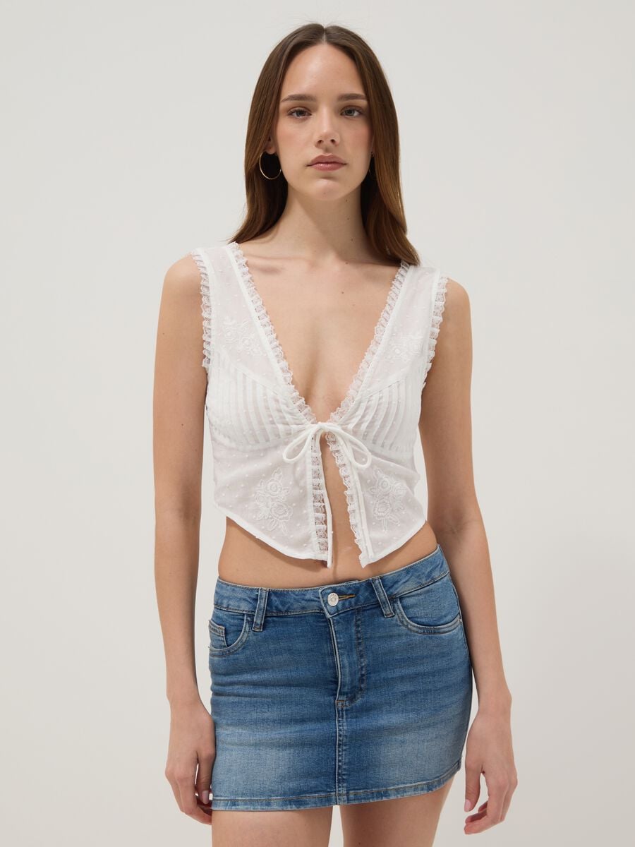 Gilet bianco in puro cotone con pizzo_1