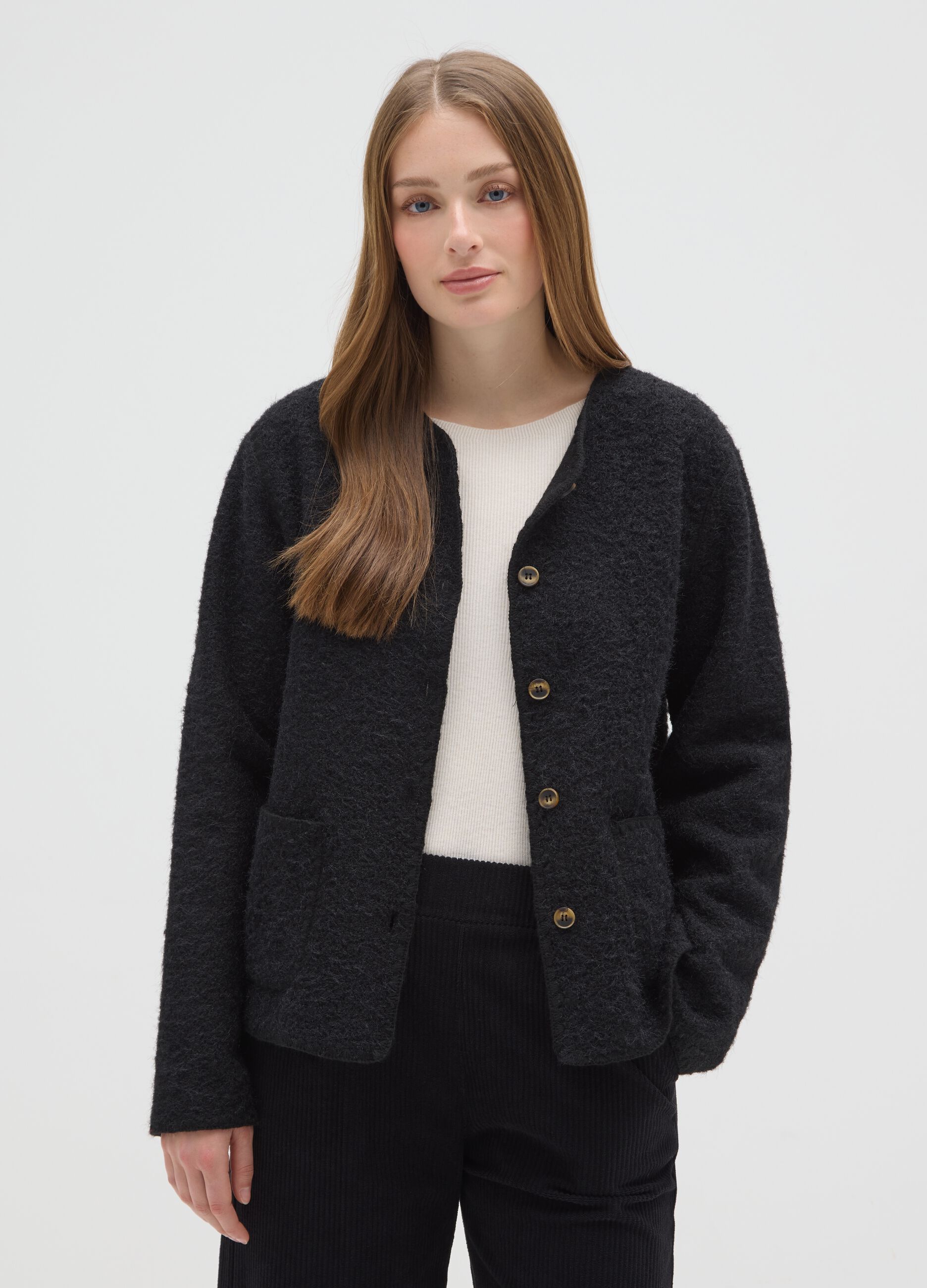 Black regular fit jacket with buttons and pockets