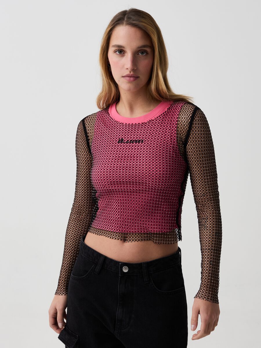 B.ANGEL FOR THE SEA BEYOND cropped mesh T-shirt with diamantés_1