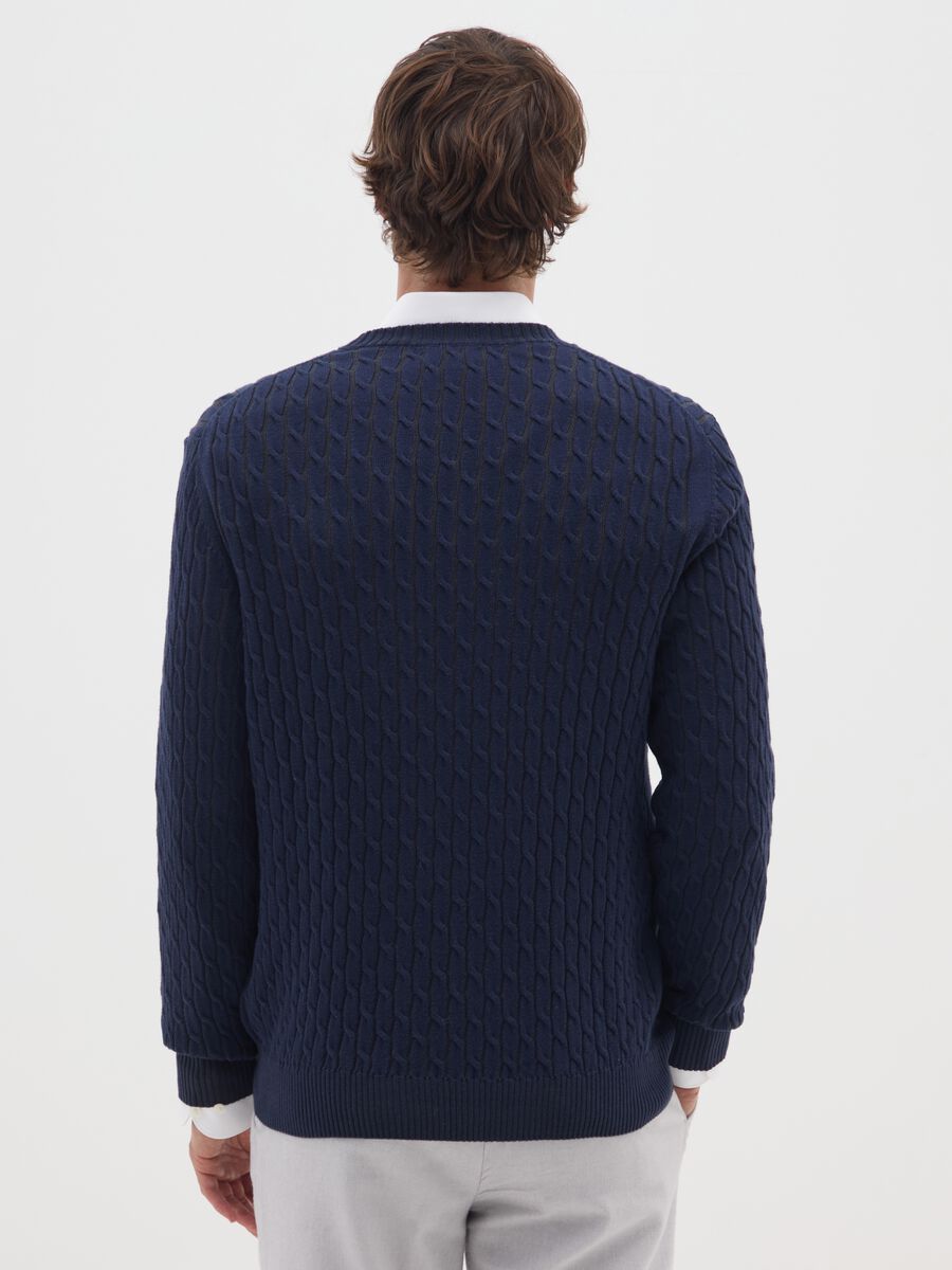 Blue Cotton Jacquard Knit Sweater_2