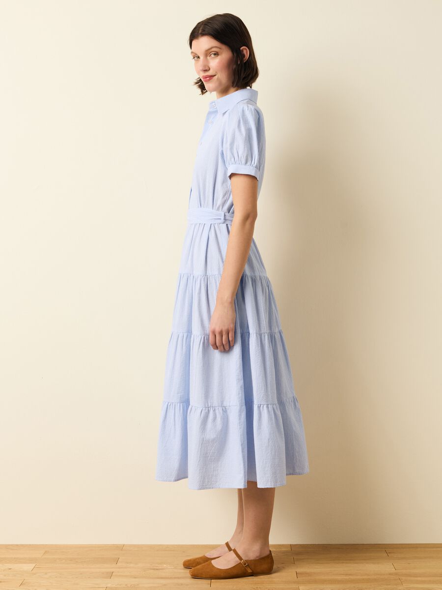 Flounced shirt dress with thin stripes_0
