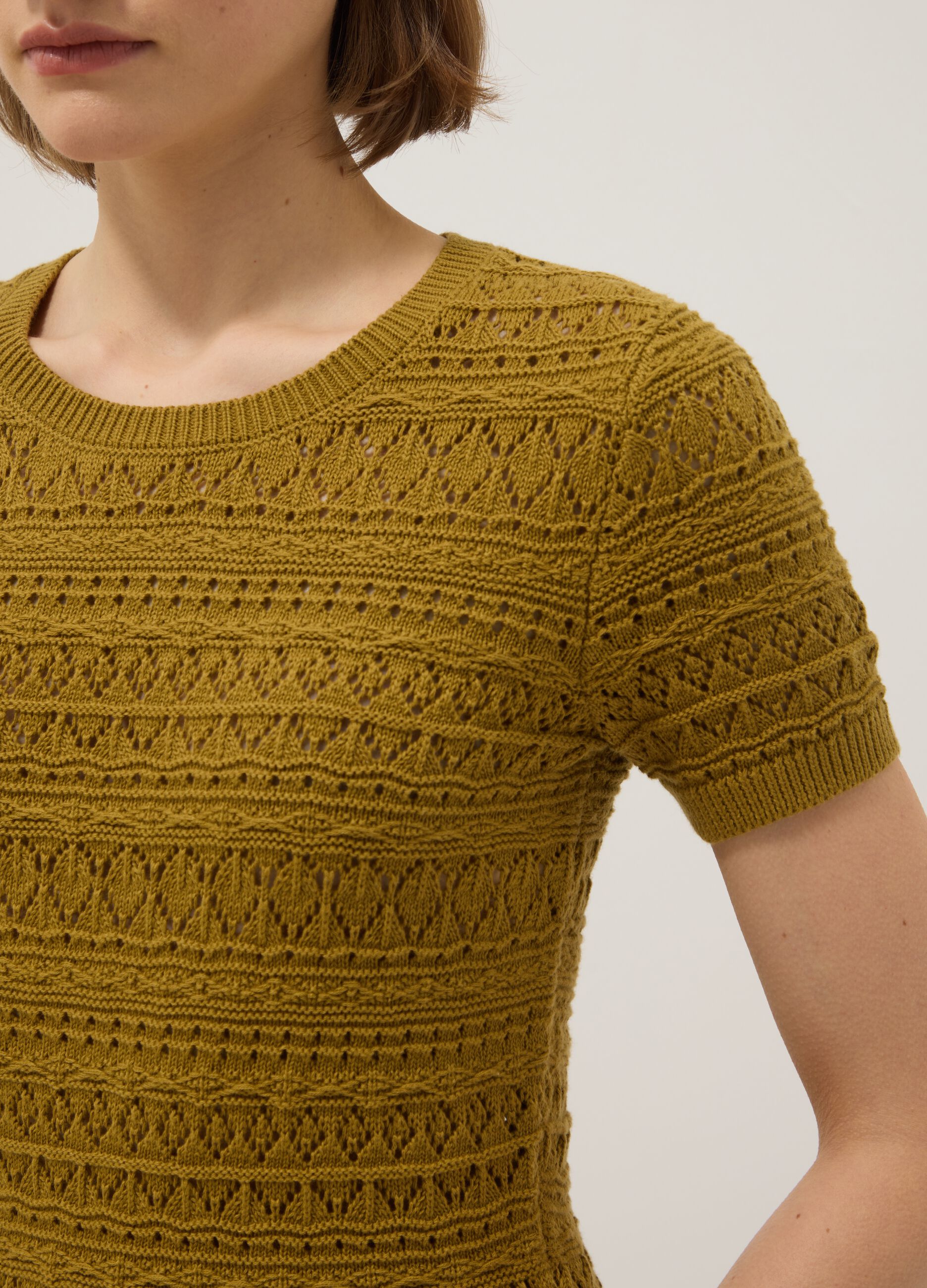 Yellow pure cotton regular fit knitted shirt