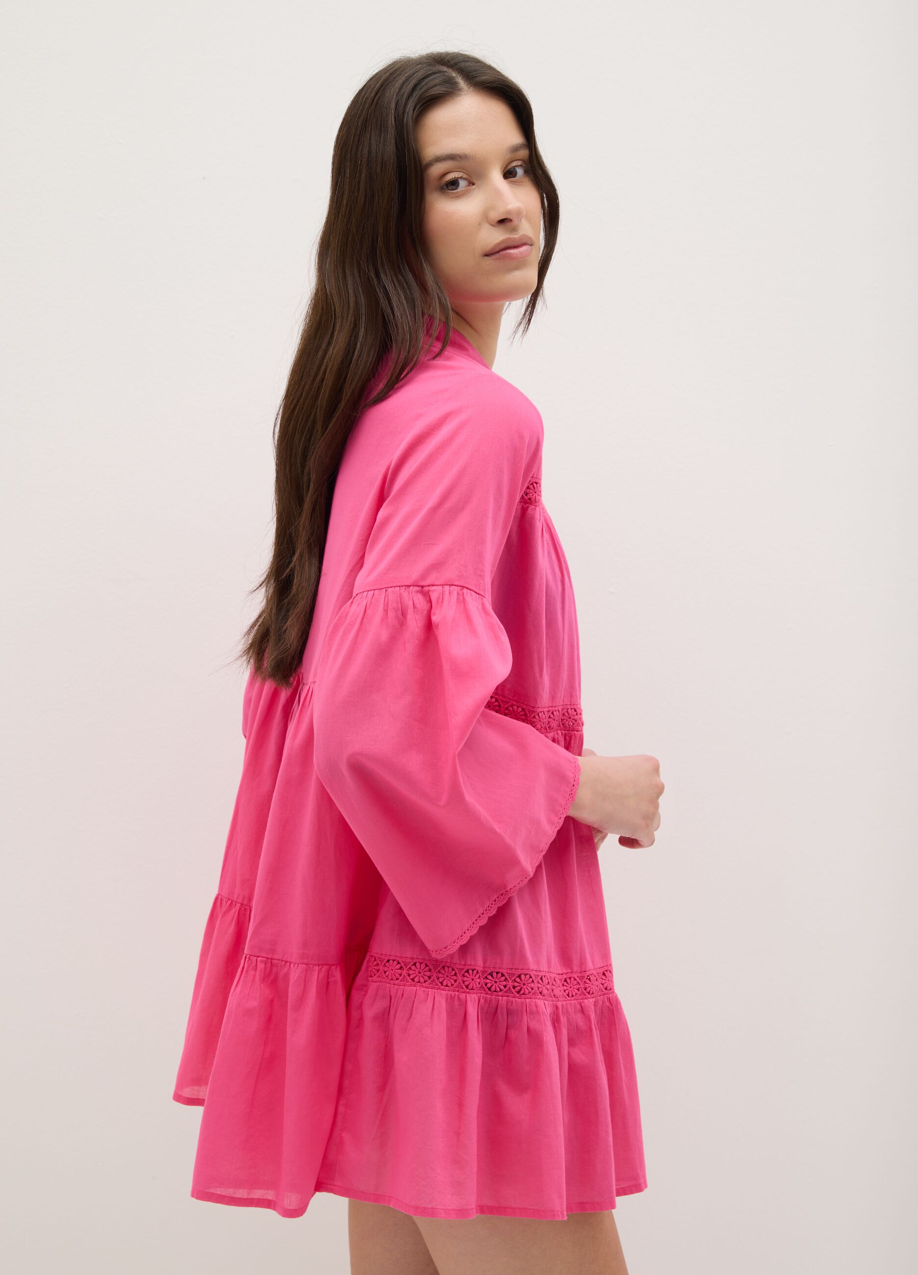 Loose-fitting pink women's shirt in pure cotton