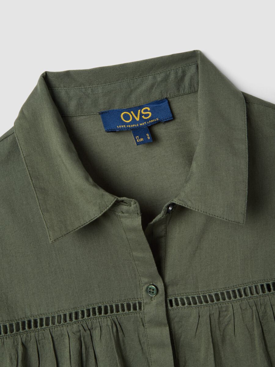 Green pure organic cotton kaftan with ruffles and broderie inserts_1