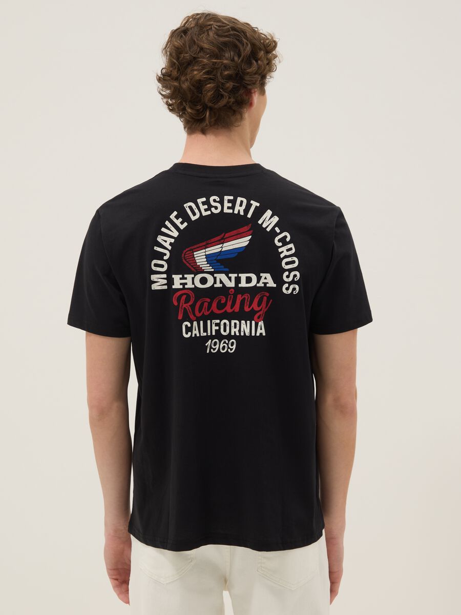 T-shirt nera con stampa in puro cotone regular fit_2