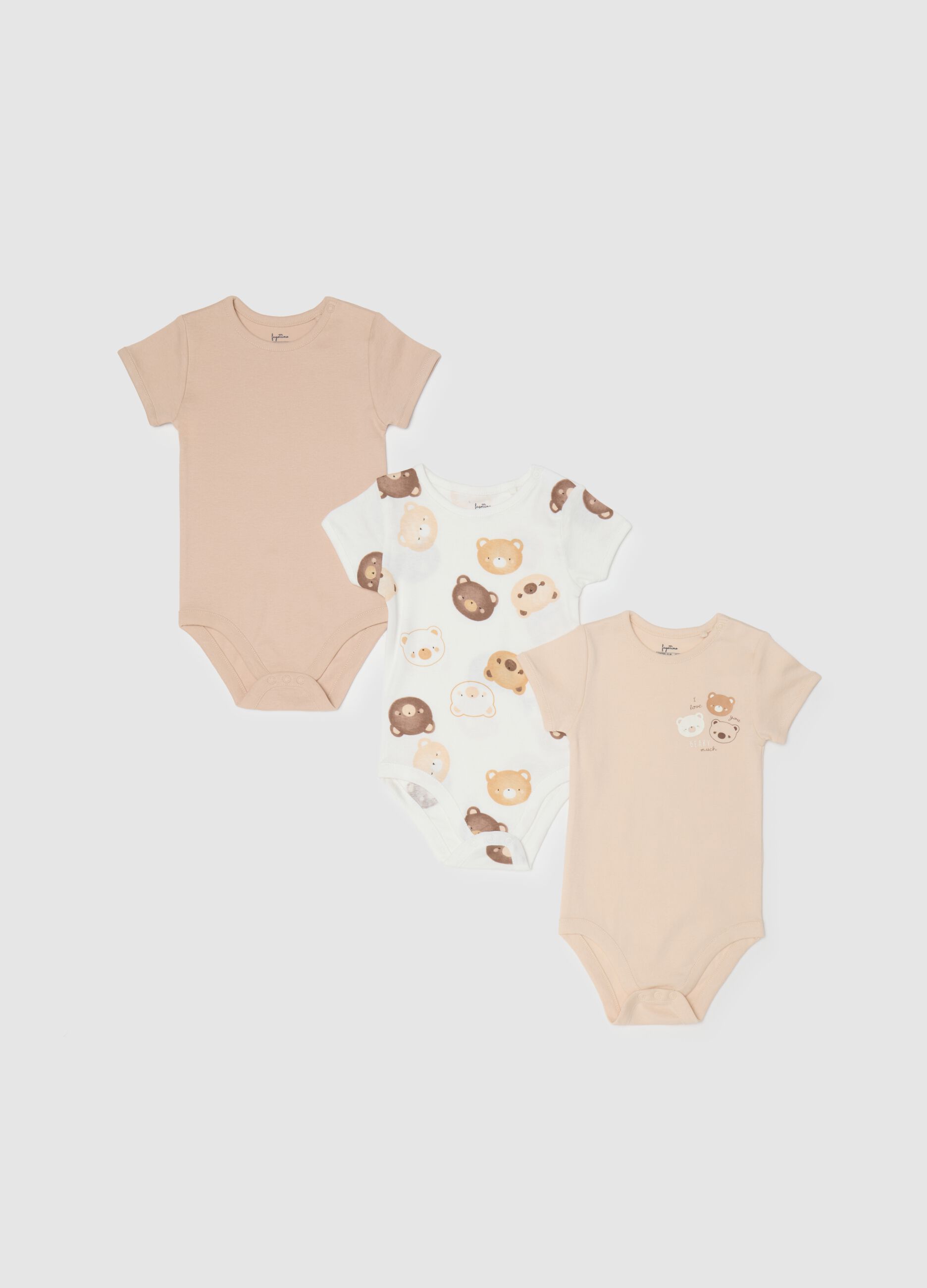 Baby girl's beige pure cotton bodysuit tripack