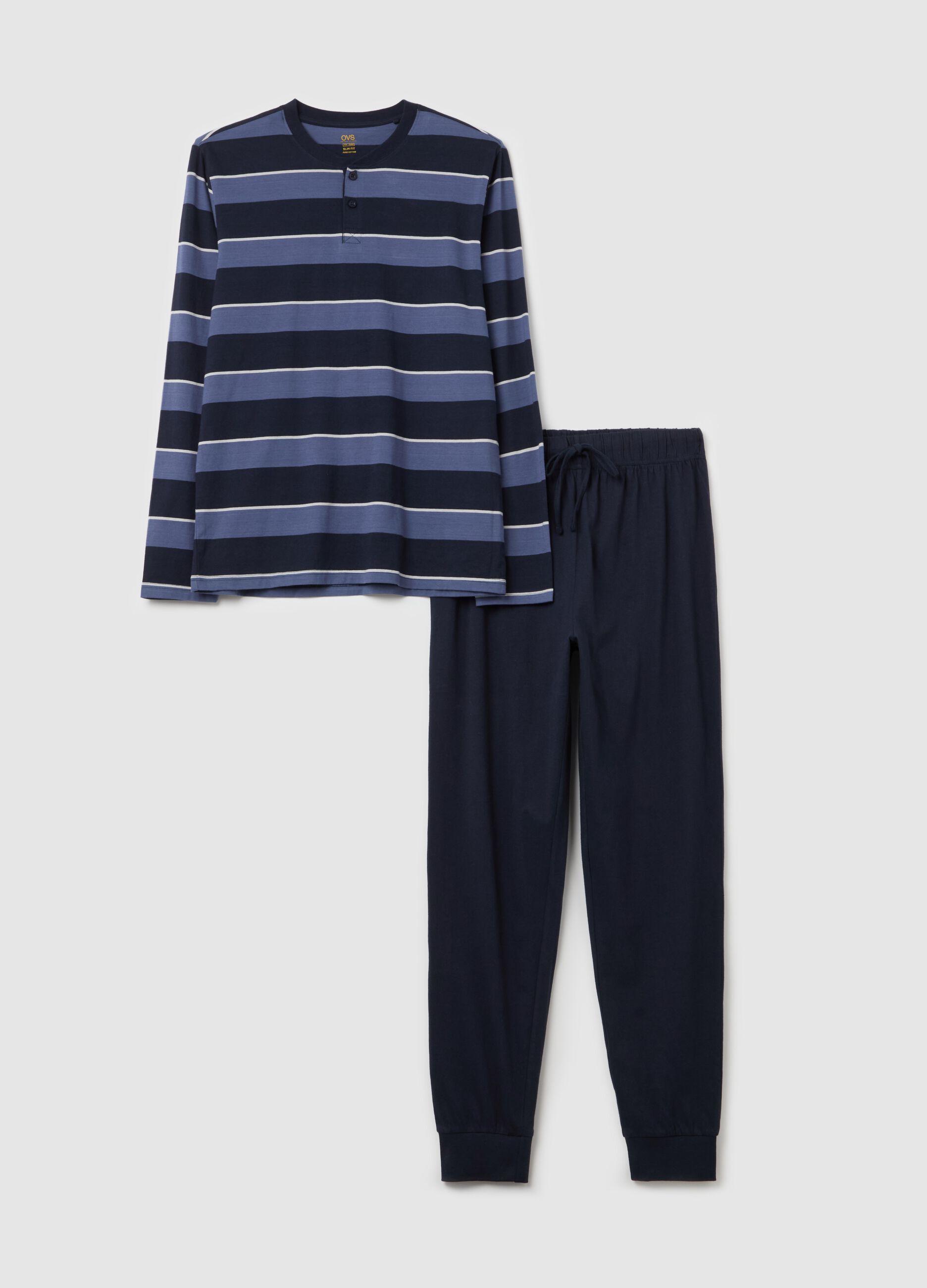 Long pyjamas with granddad neckline