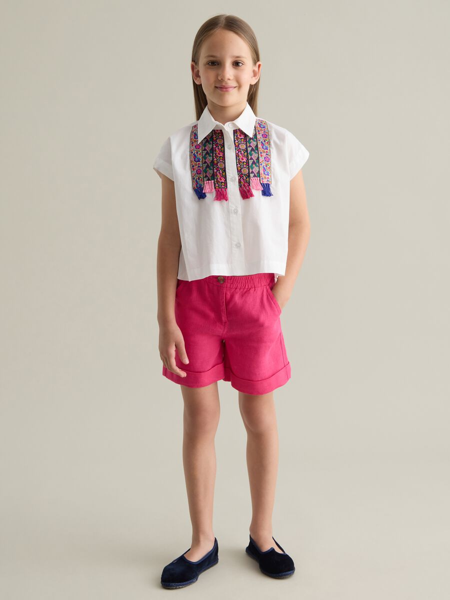 Girls' Pink Linen Regular Fit Shorts_1